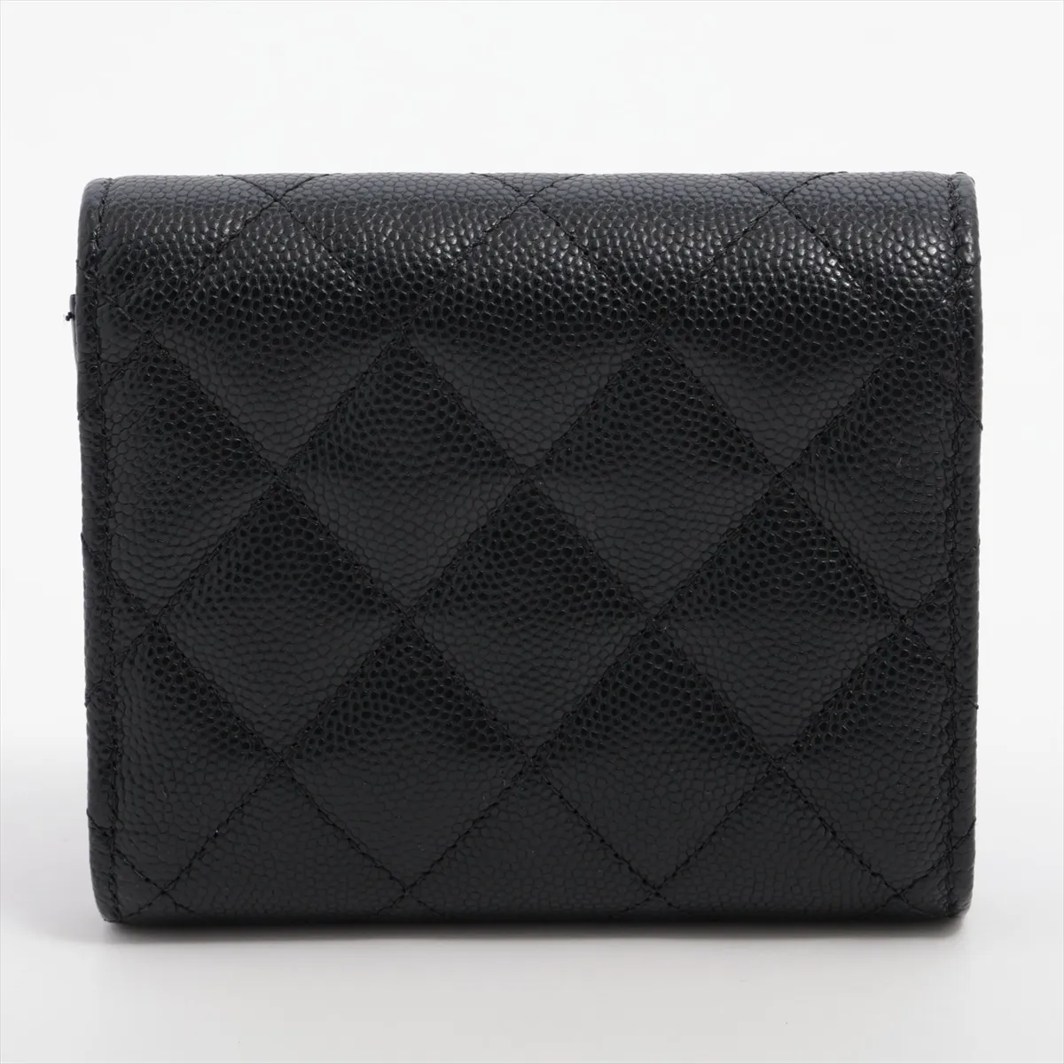 Matelassé Caviar Skin Compact Wallet, Black with Gold Hardware, P7576017 — view 2