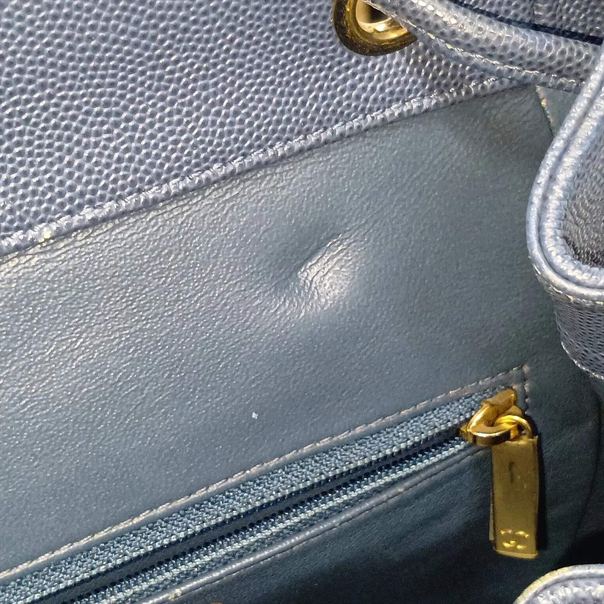Business Affinity Caviar Skin Chain Backpack, Blue with Gold Hardware, 26841617, serial number in the 26 range. — view 14