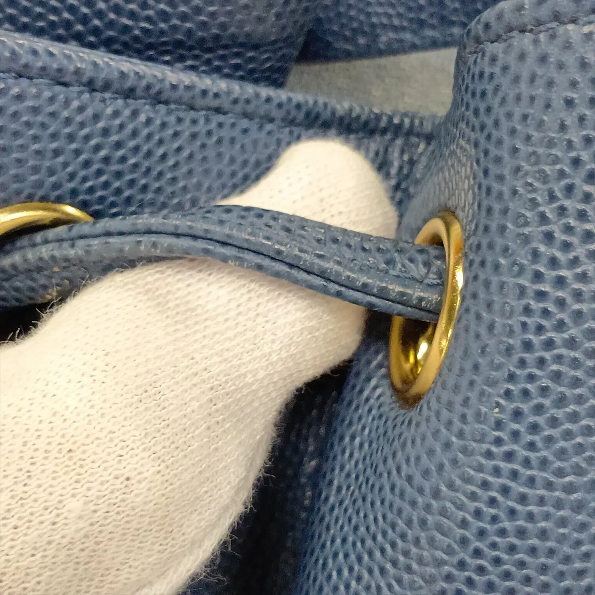 Business Affinity Caviar Skin Chain Backpack, Blue with Gold Hardware, 26841617, serial number in the 26 range. — view 15
