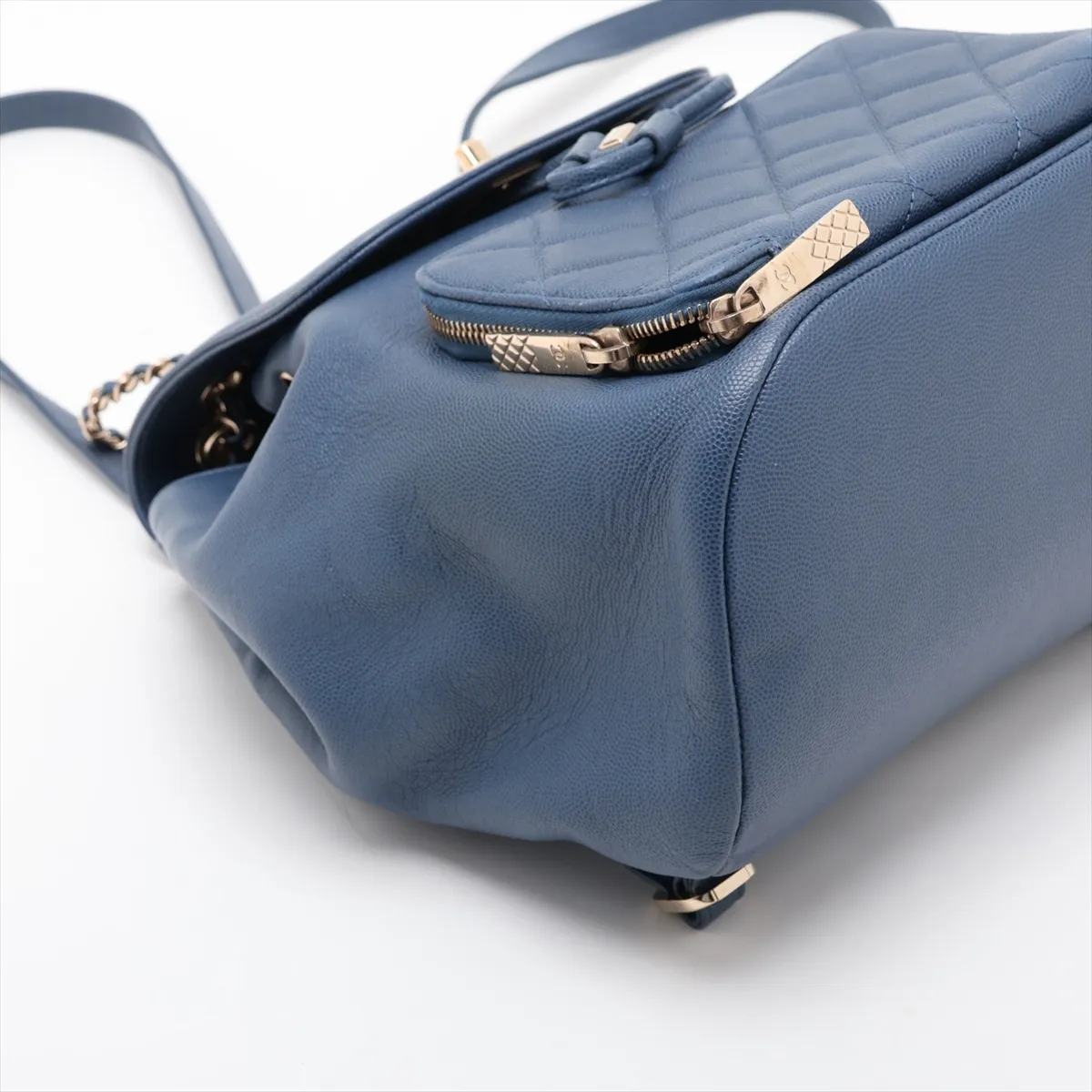 Business Affinity Caviar Skin Chain Backpack, Blue with Gold Hardware, 26841617, serial number in the 26 range. — view 4