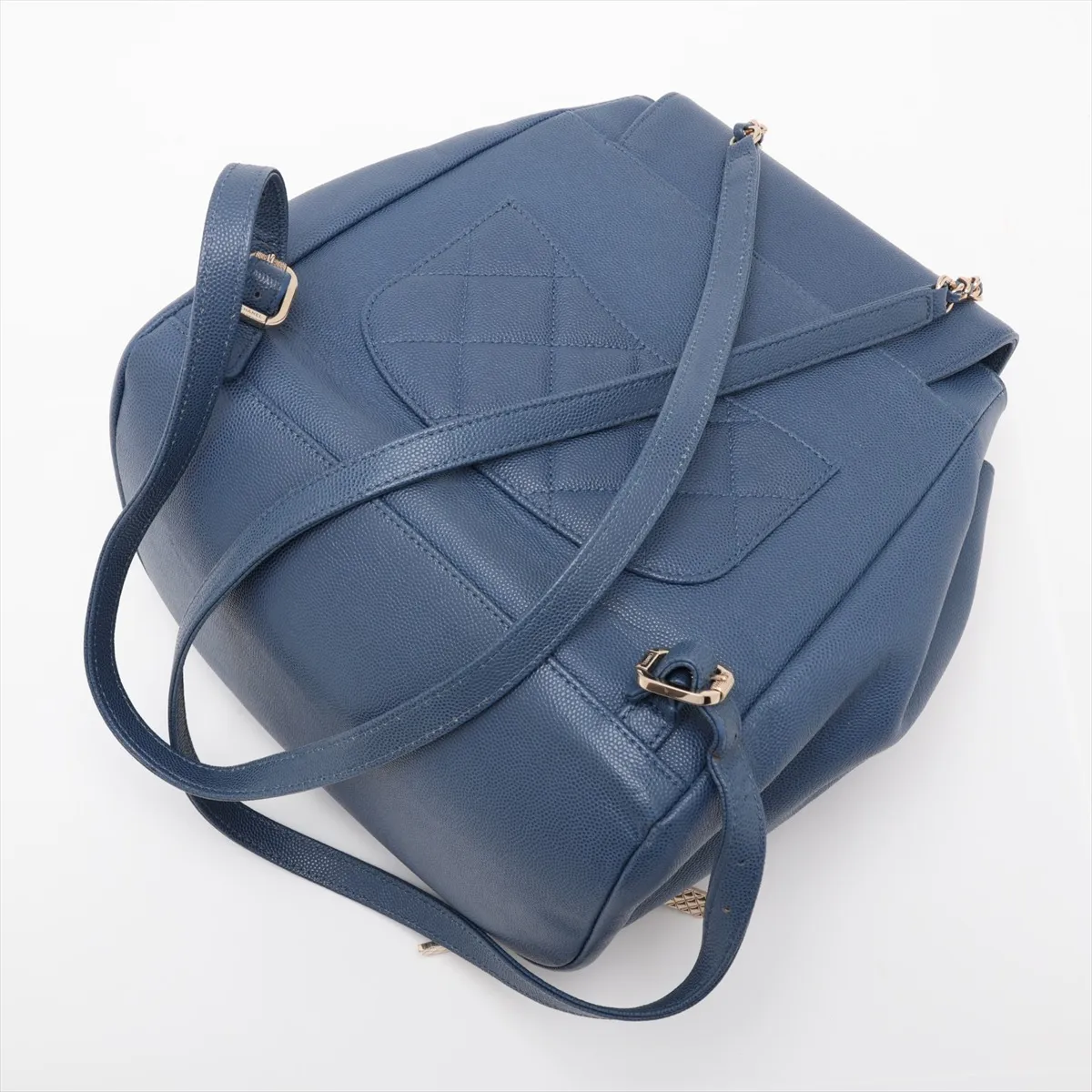 Business Affinity Caviar Skin Chain Backpack, Blue with Gold Hardware, 26841617, serial number in the 26 range. — view 5