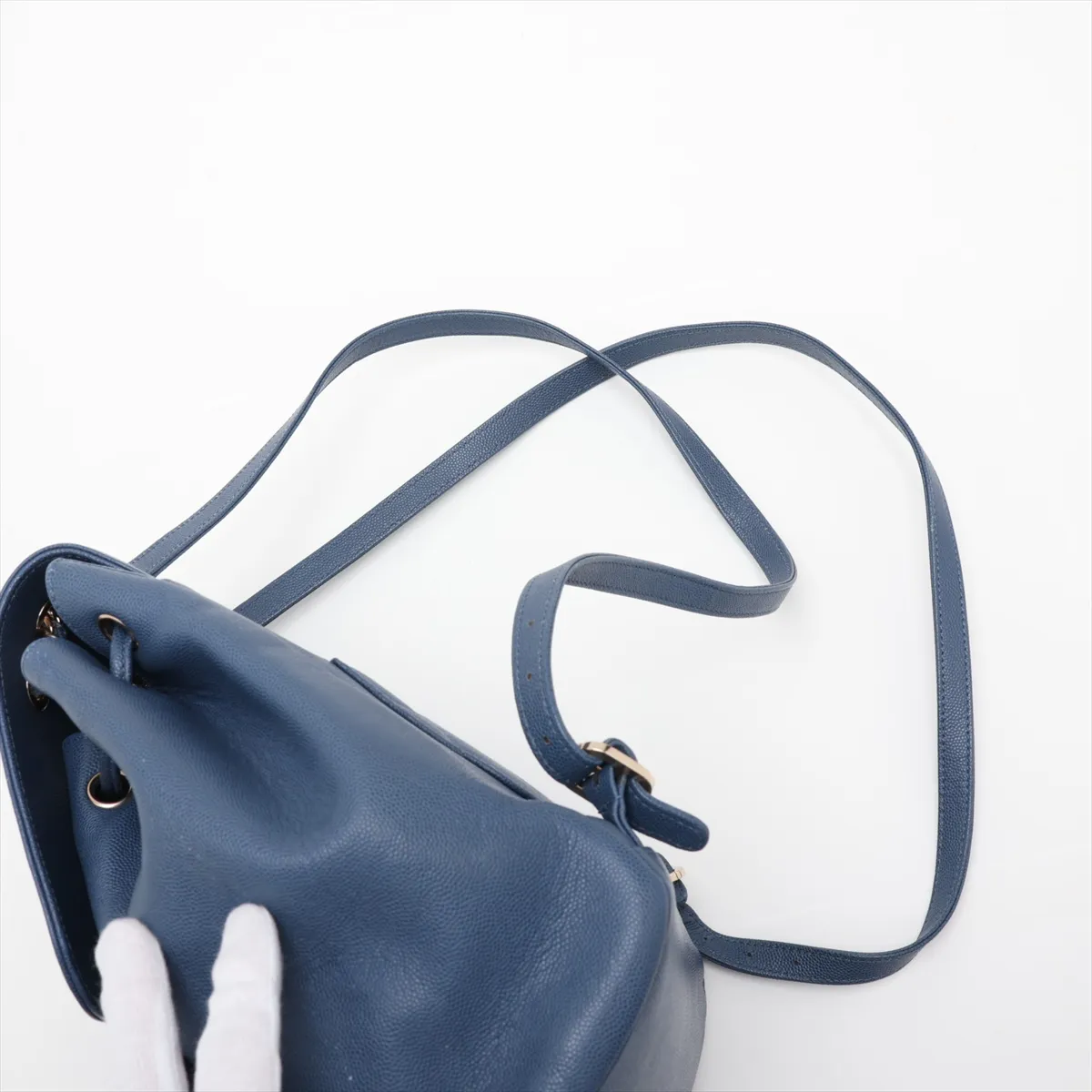 Business Affinity Caviar Skin Chain Backpack, Blue with Gold Hardware, 26841617, serial number in the 26 range. — view 6