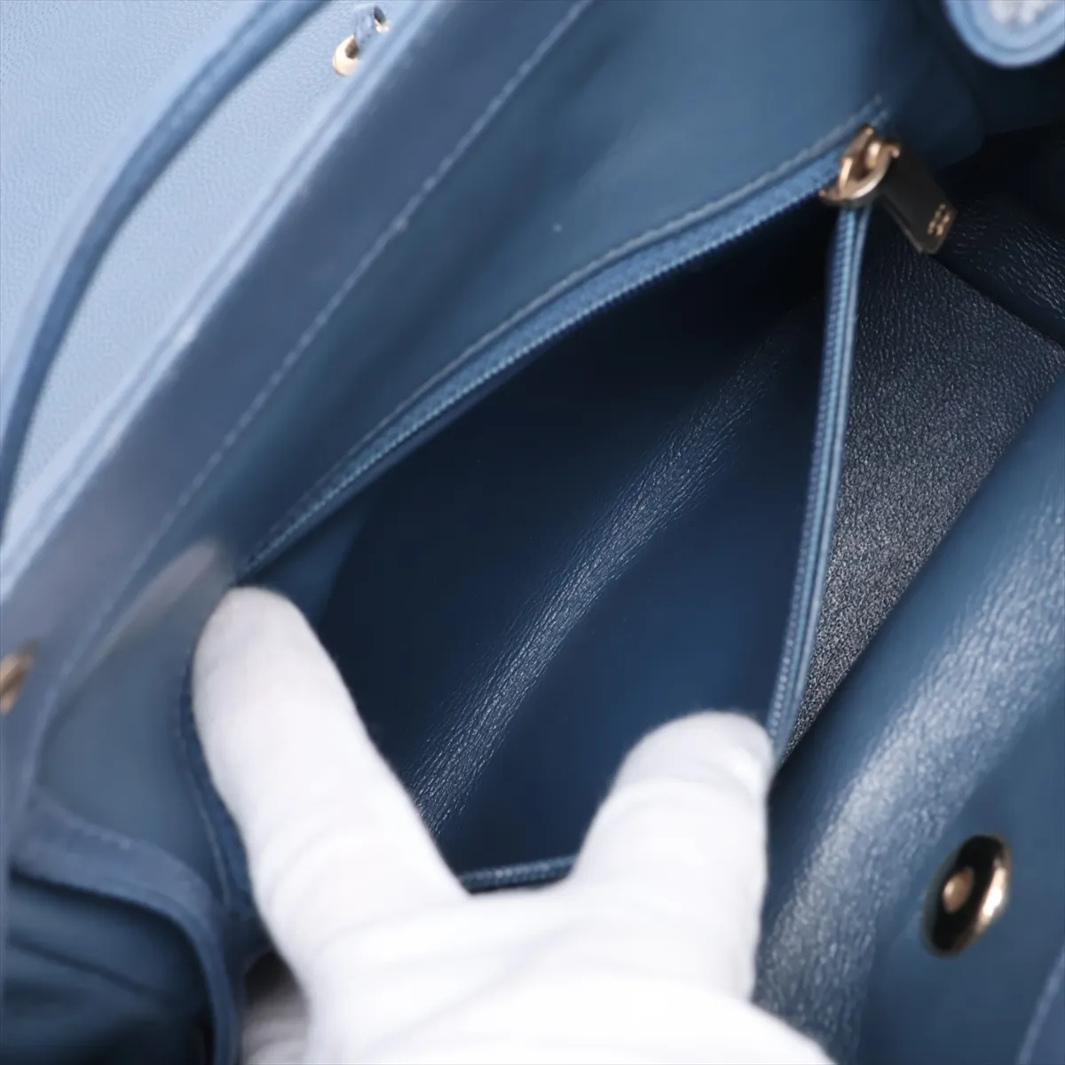 Business Affinity Caviar Skin Chain Backpack, Blue with Gold Hardware, 26841617, serial number in the 26 range. — view 8