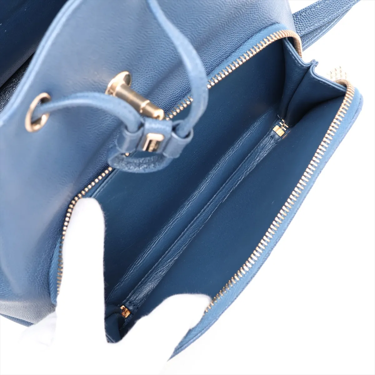 Business Affinity Caviar Skin Chain Backpack, Blue with Gold Hardware, 26841617, serial number in the 26 range. — view 9