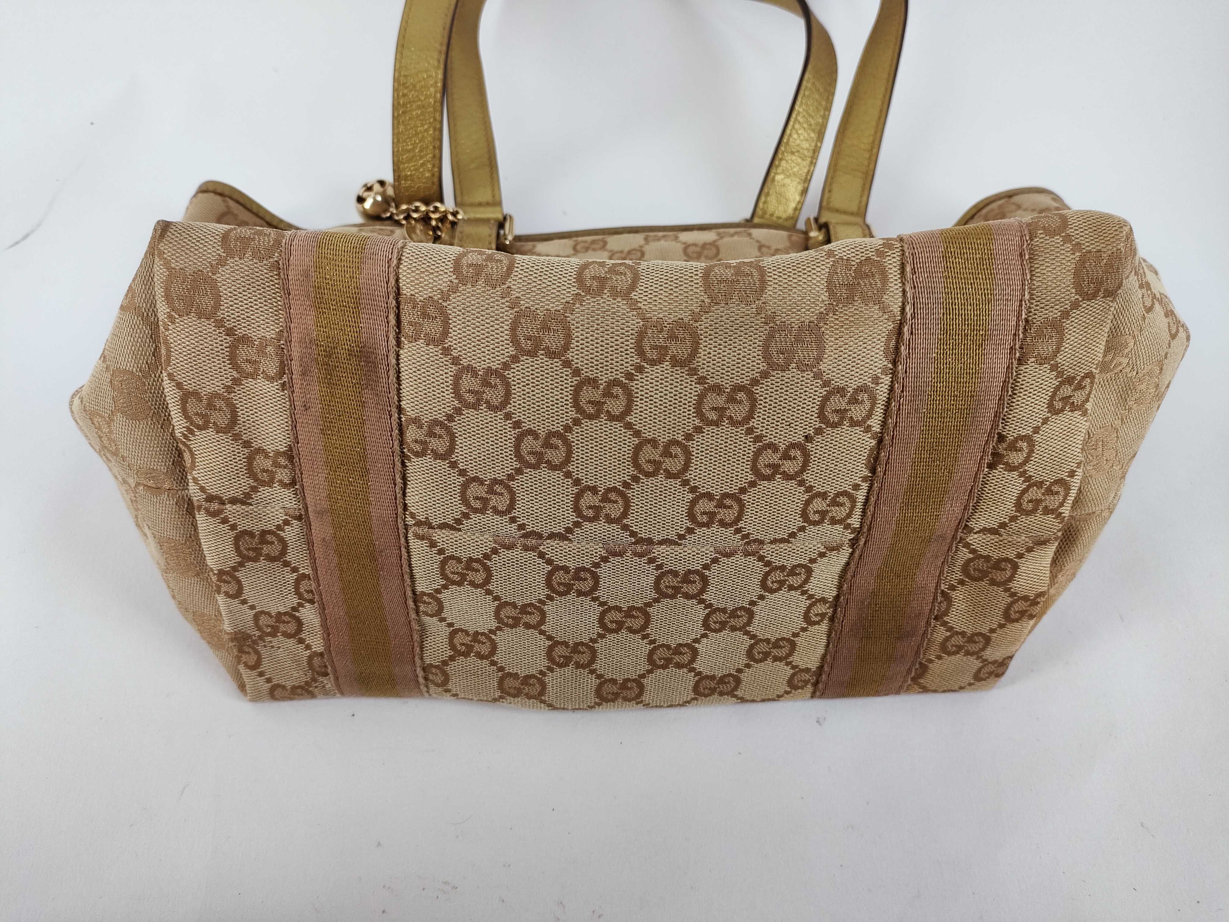 GG Canvas Tote Bag, Brown/Gold Handbag — view 7