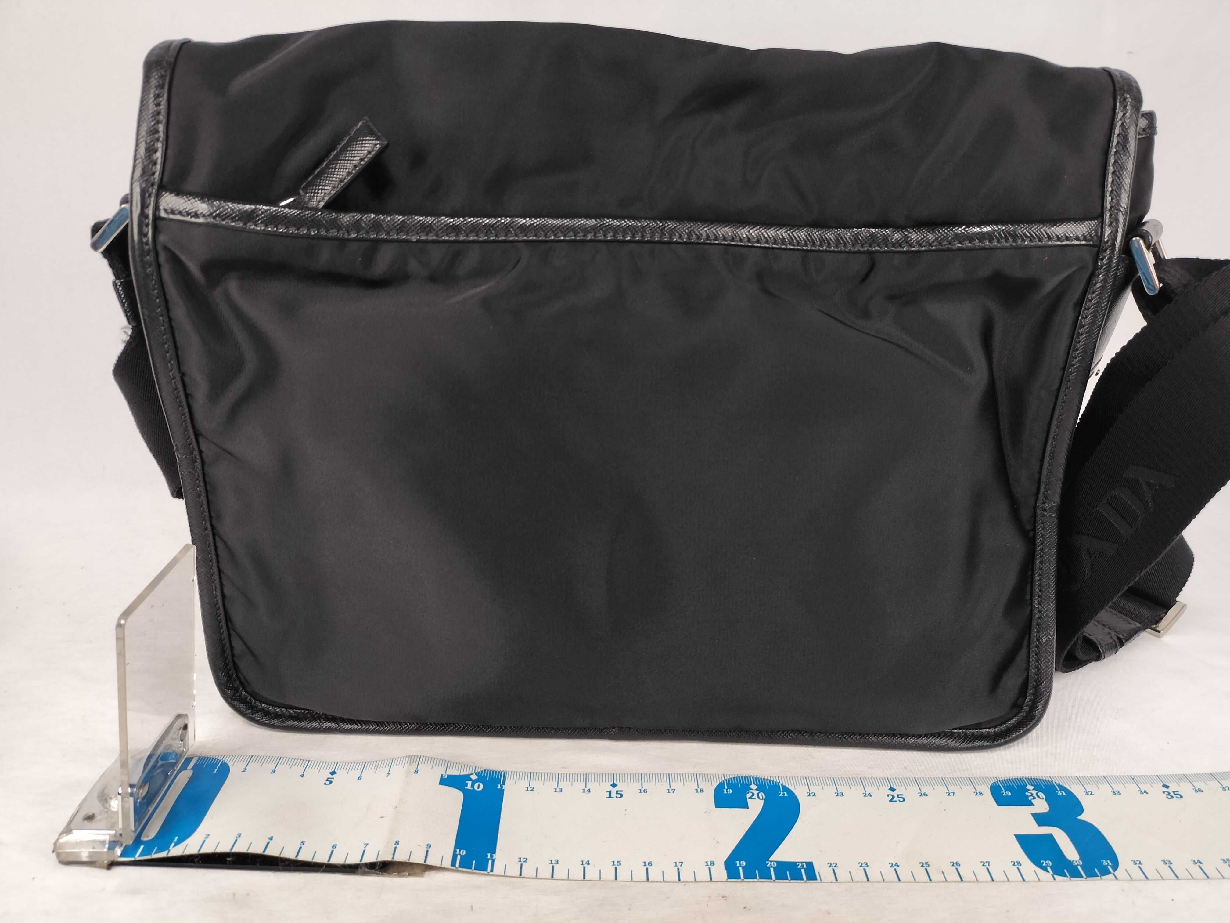 Nylon Messenger Shoulder Bag, Excellent Condition, Nylon and Leather, Black Shoulder Bag — view 2