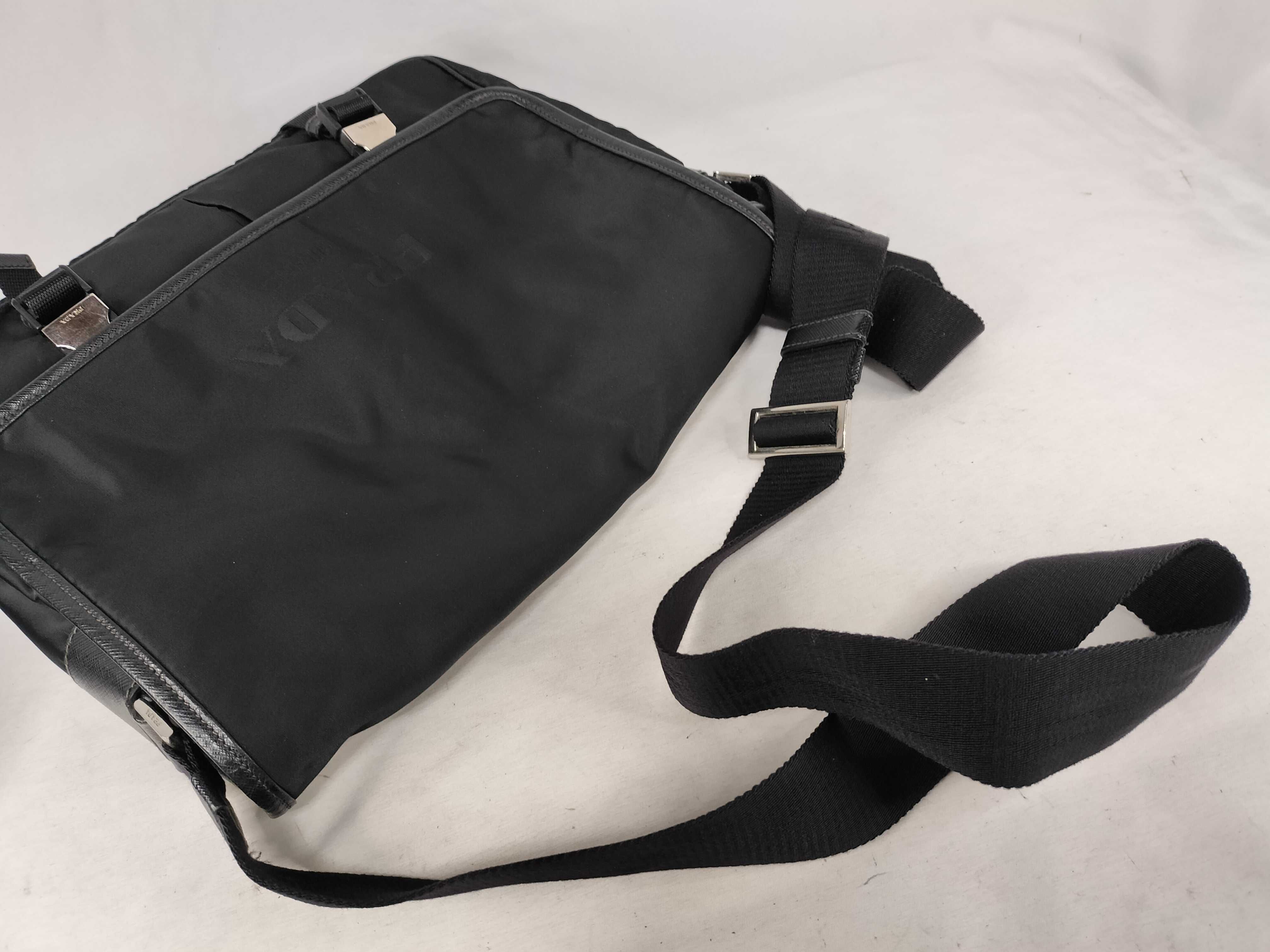 Nylon Messenger Shoulder Bag, Excellent Condition, Nylon and Leather, Black Shoulder Bag — view 3