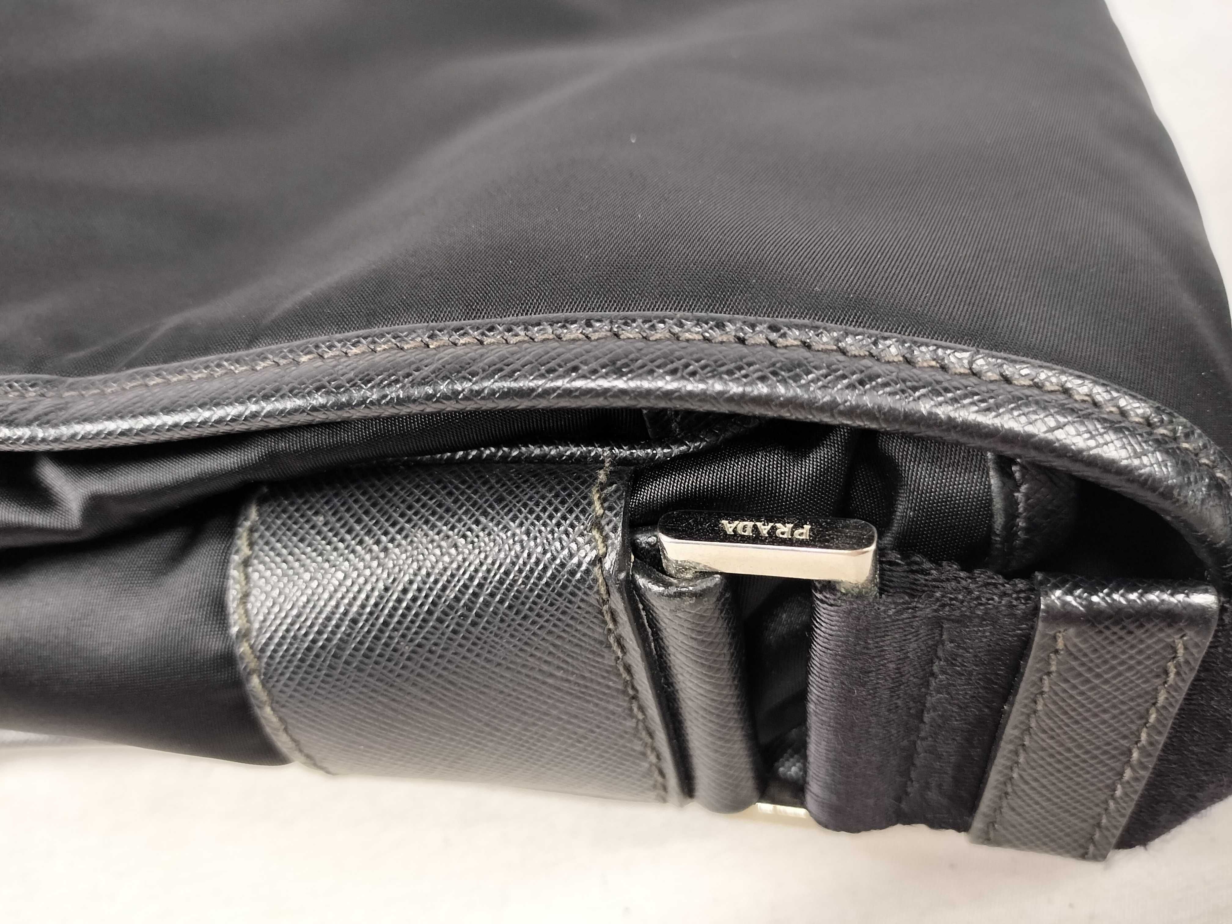 Nylon Messenger Shoulder Bag, Excellent Condition, Nylon and Leather, Black Shoulder Bag — view 5