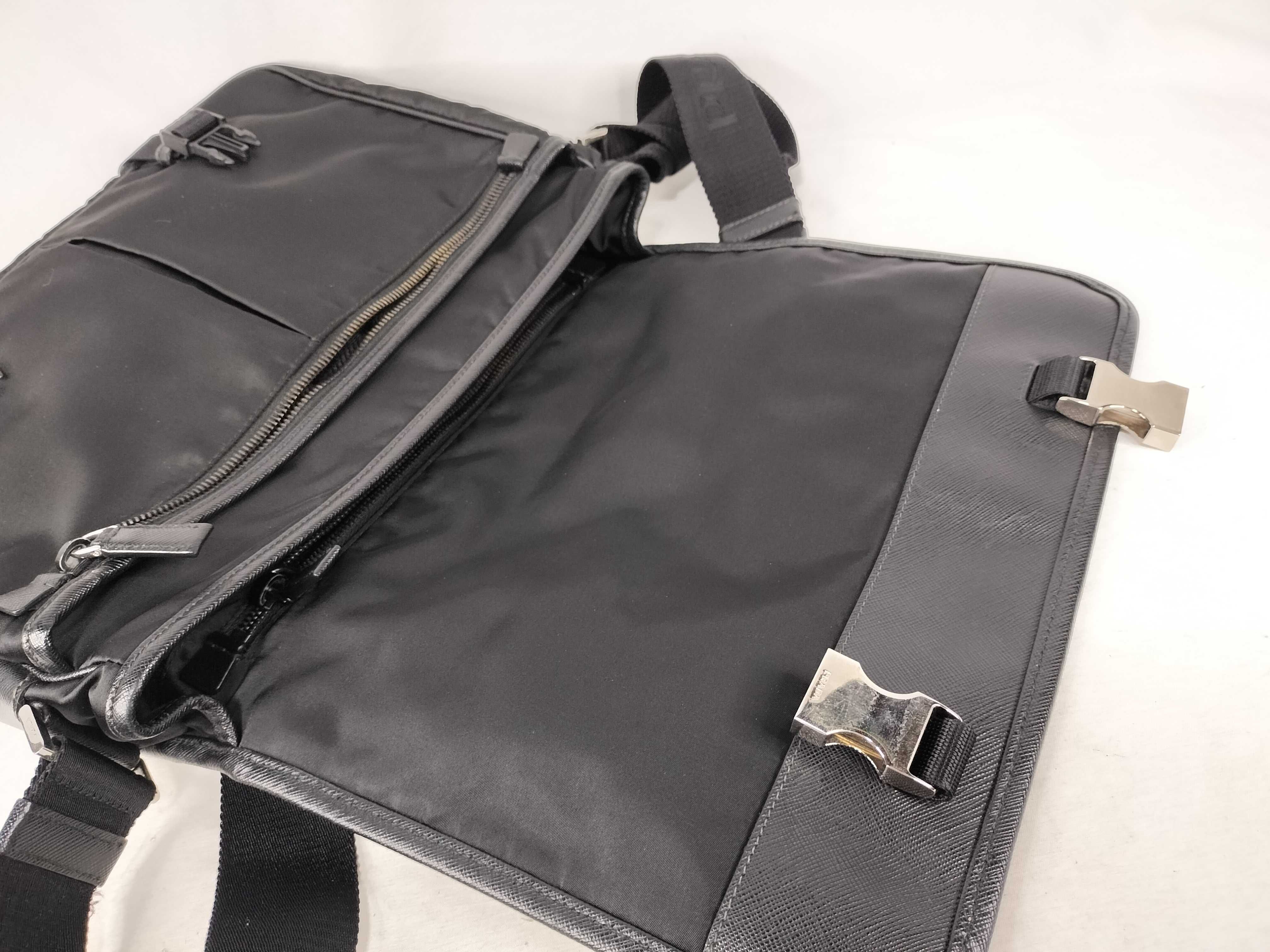 Nylon Messenger Shoulder Bag, Excellent Condition, Nylon and Leather, Black Shoulder Bag — view 8