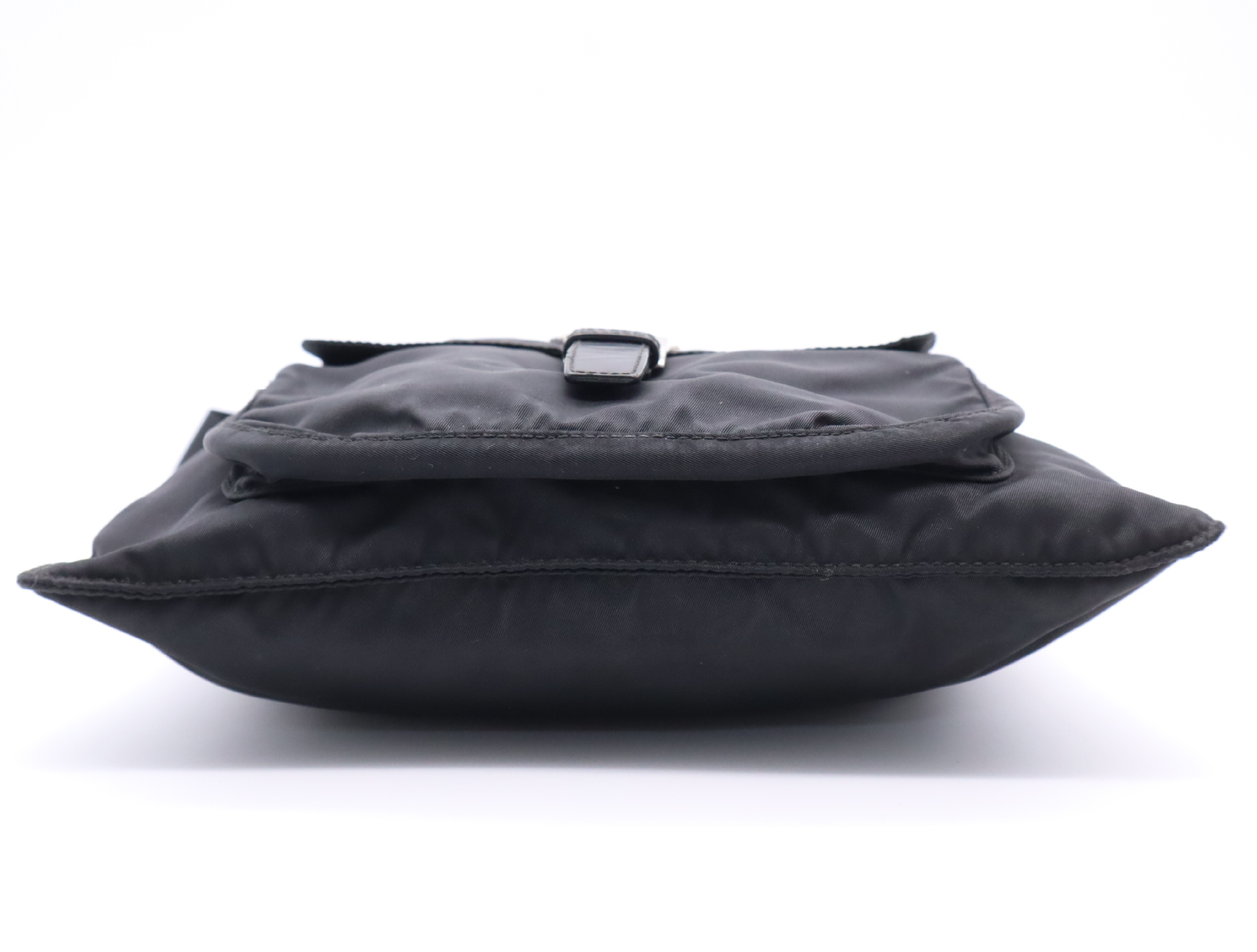 Nylon Triangle Logo Shoulder Bag, Black, Silver Hardware — view 4