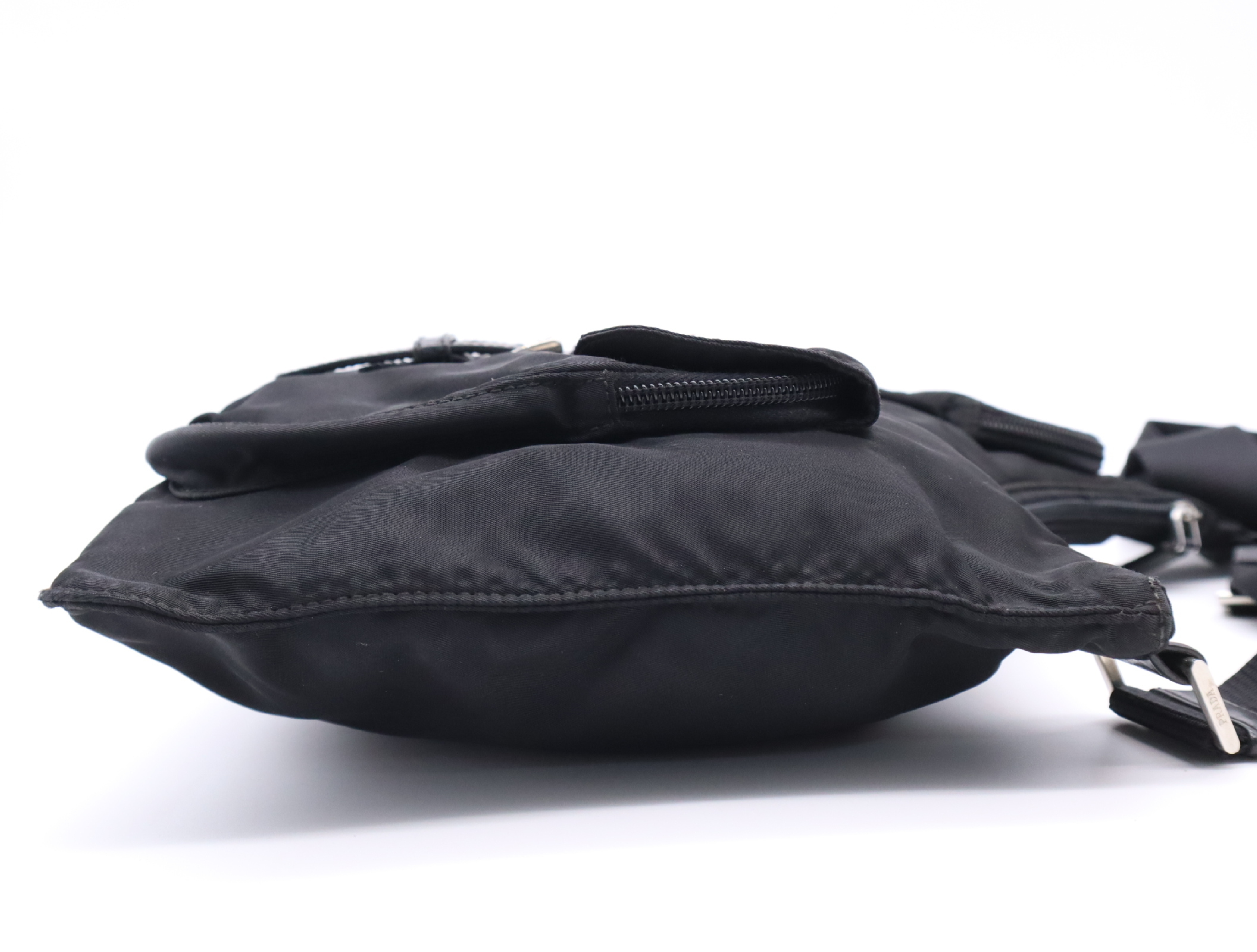 Nylon Triangle Logo Shoulder Bag, Black, Silver Hardware — view 5