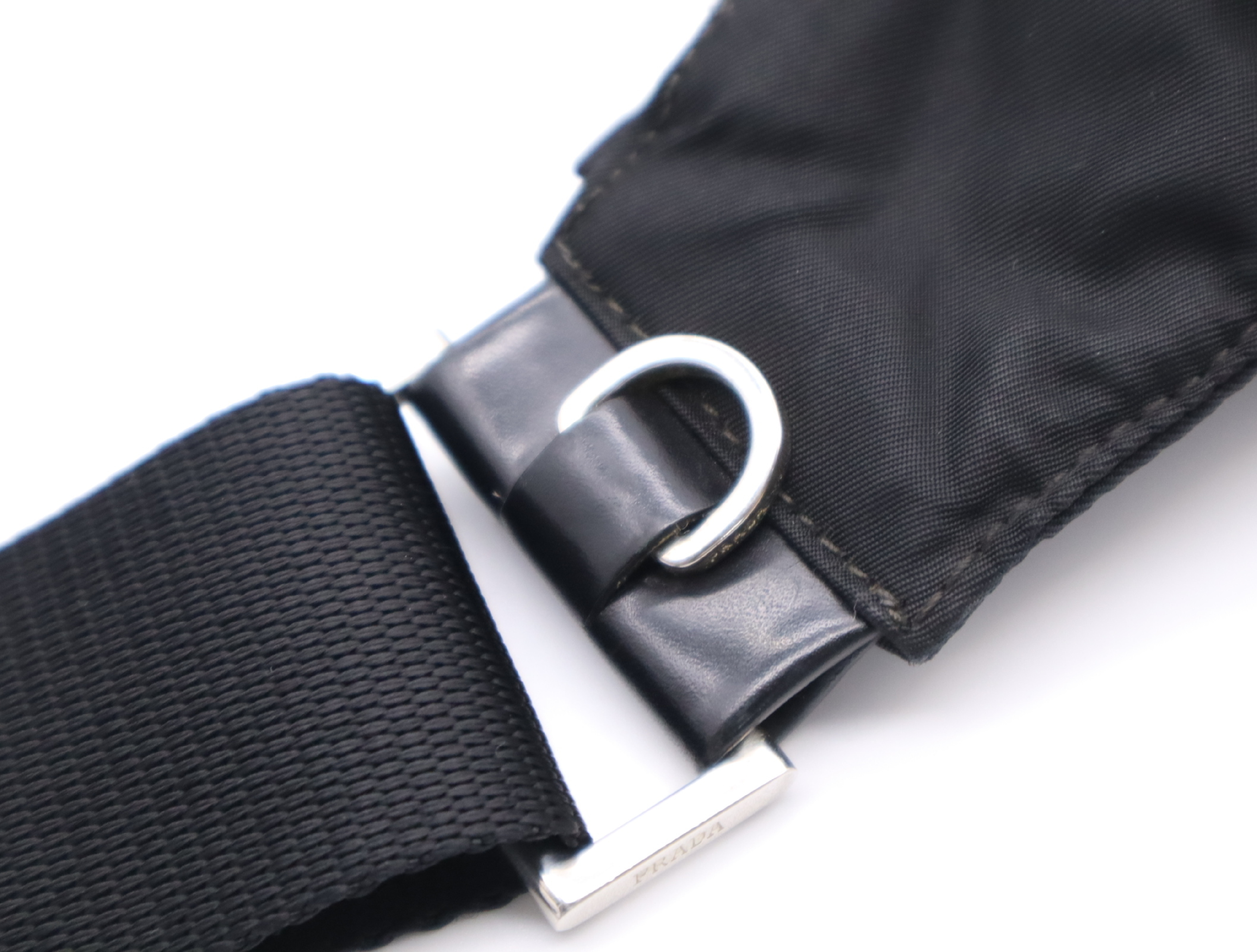 Nylon Triangle Logo Shoulder Bag, Black, Silver Hardware — view 9