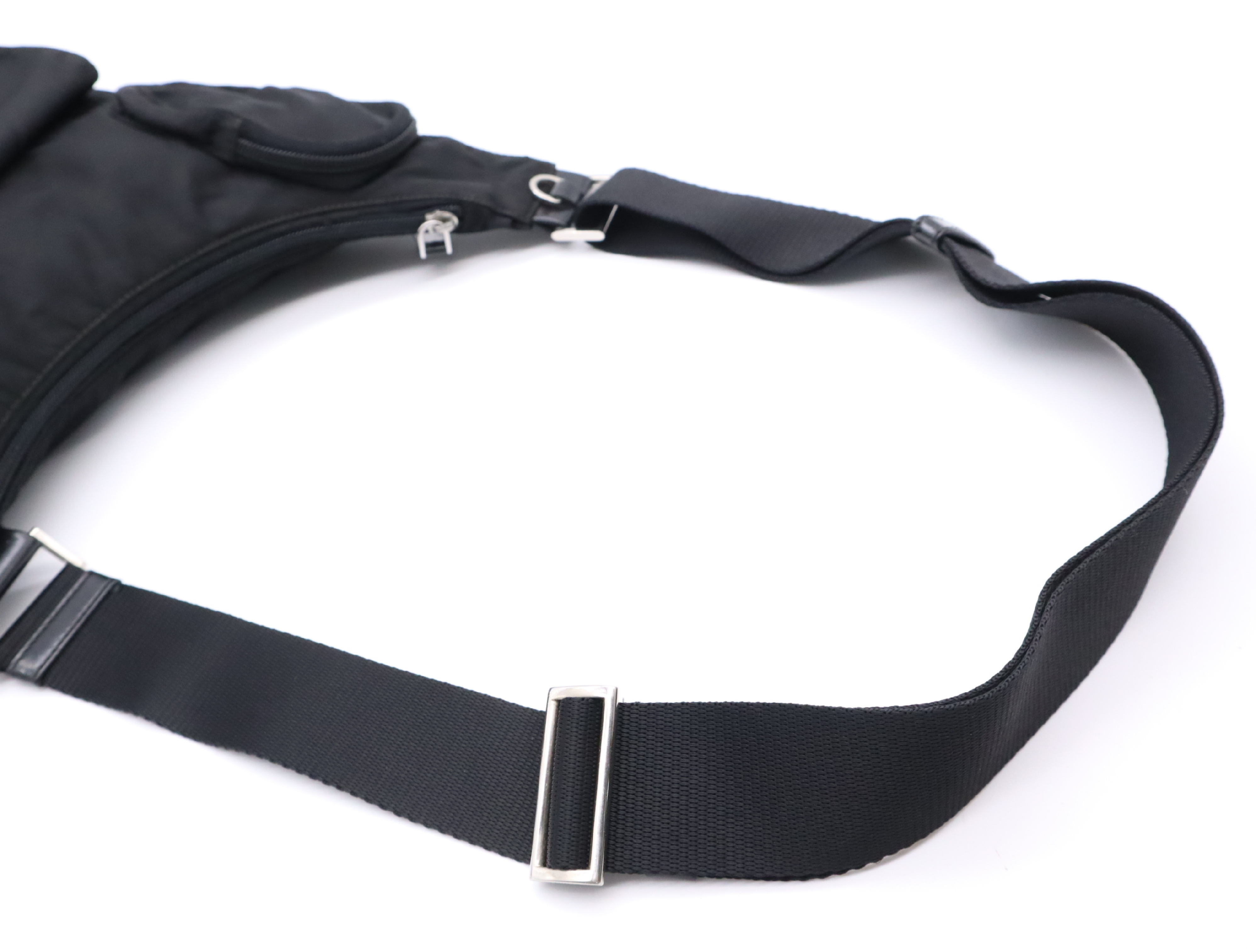 Nylon Triangle Logo Shoulder Bag, Black, Silver Hardware — view 10