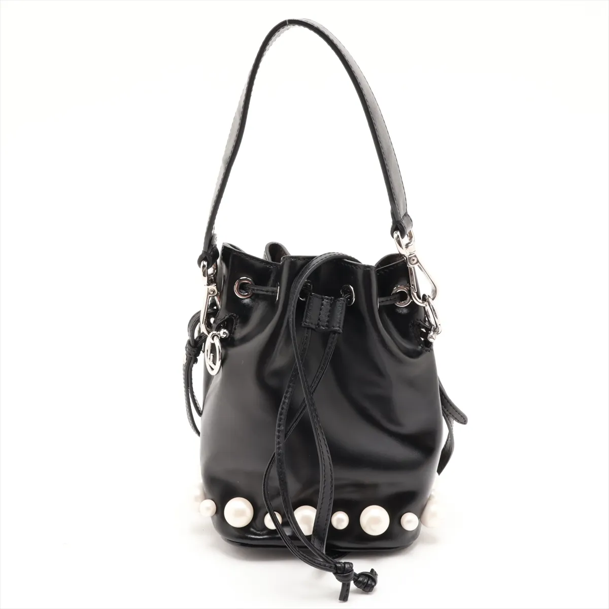 Montresor Mini 8BS010 Leather x Pearl 2-Way Shoulder Bag, Black