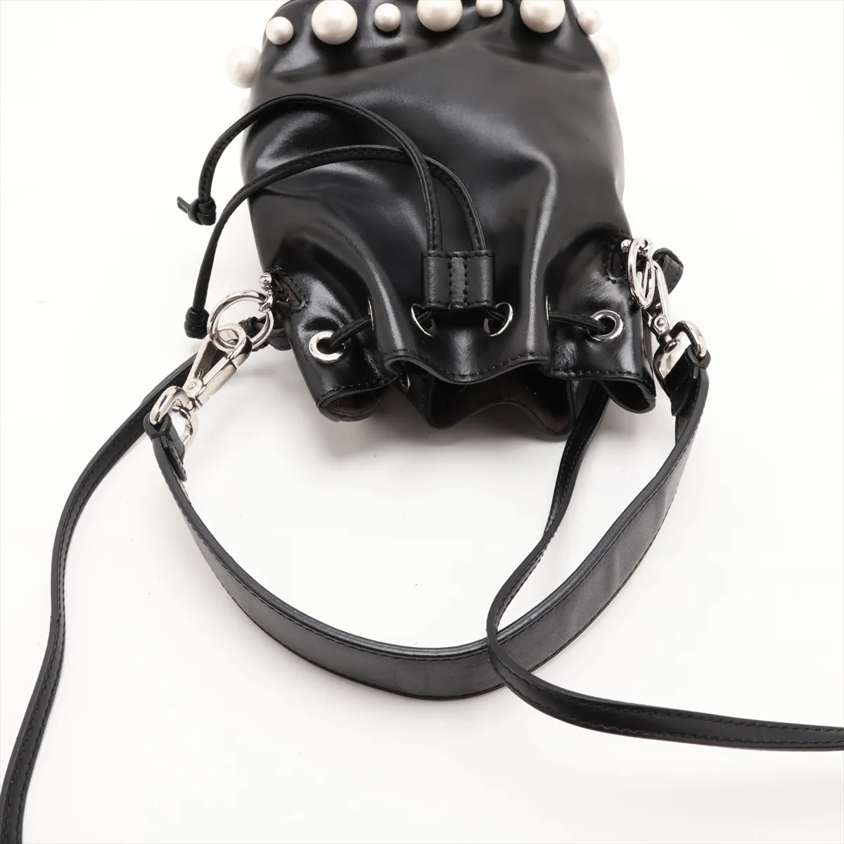 Montresor Mini 8BS010 Leather x Pearl 2-Way Shoulder Bag, Black — view 5