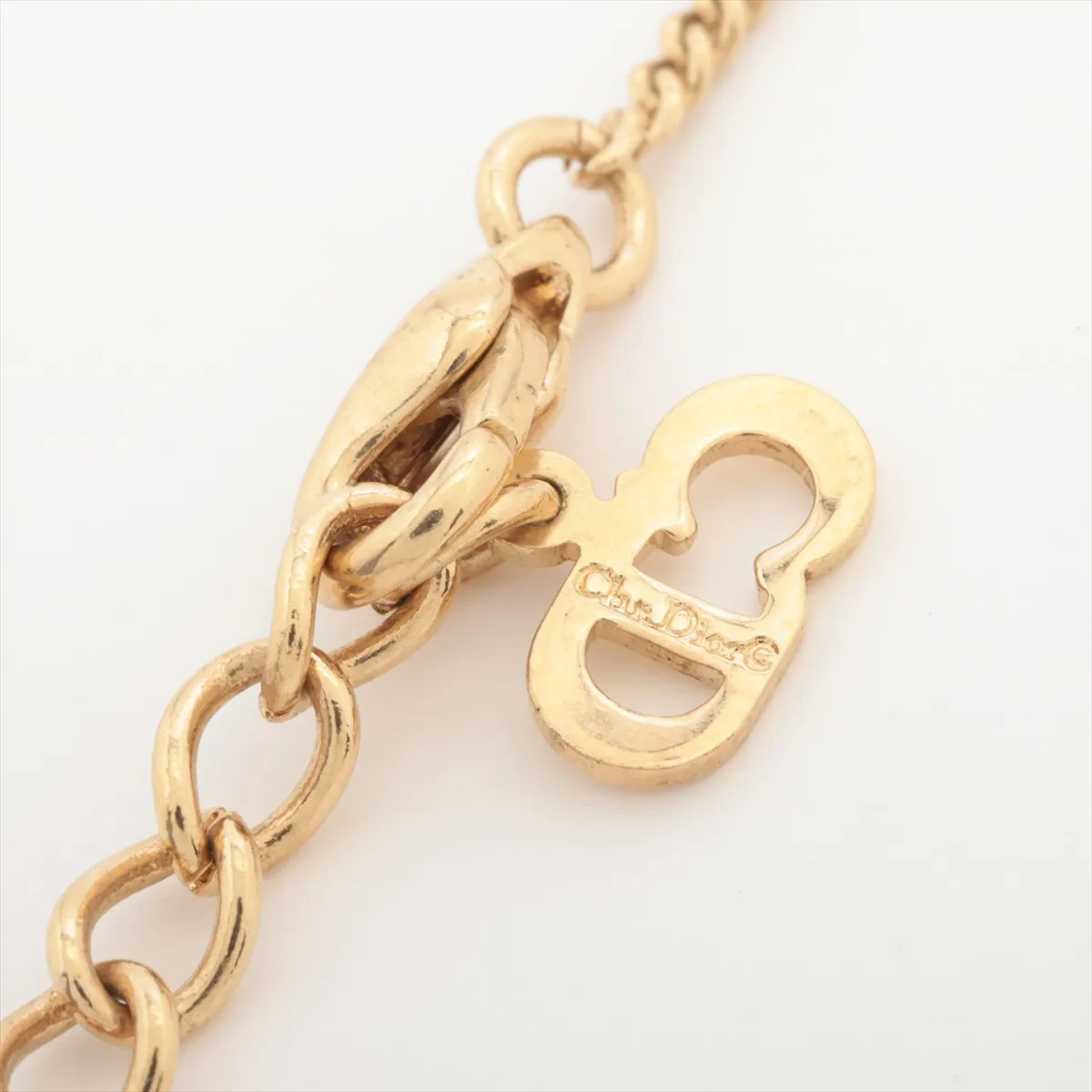 necklace, gold plated, rhinestones, and faux pearls. Shows signs of wear, including — view 4
