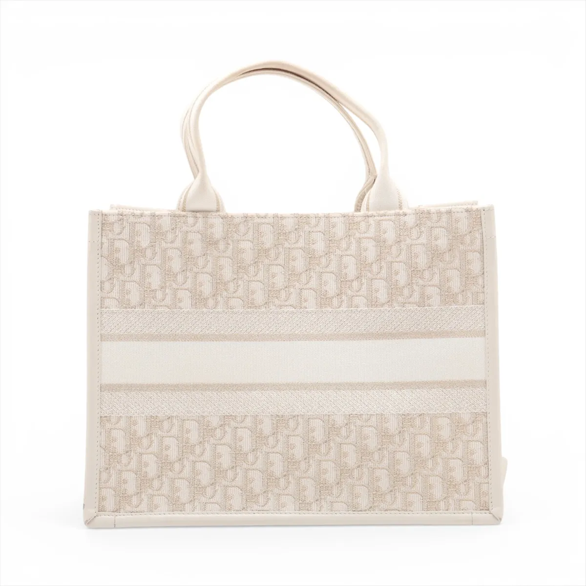 Oblique Canvas x Leather 2-Way Tote Bag, White — view 2