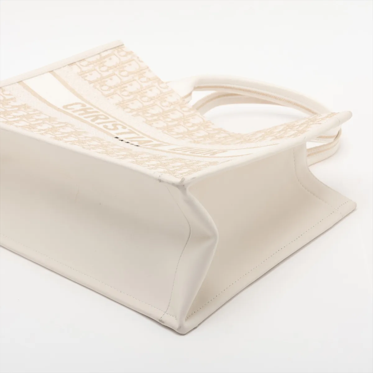 Oblique Canvas x Leather 2-Way Tote Bag, White — view 3