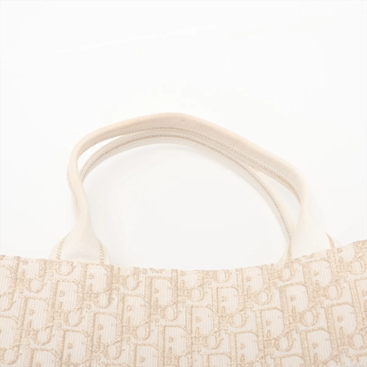 Oblique Canvas x Leather 2-Way Tote Bag, White — view 6