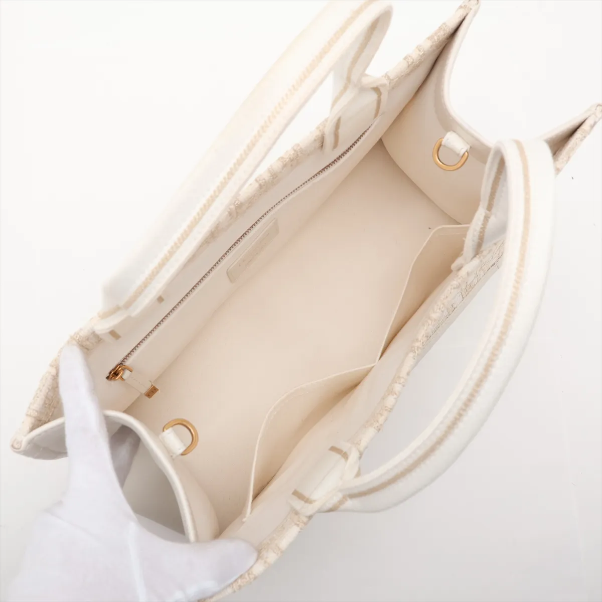 Oblique Canvas x Leather 2-Way Tote Bag, White — view 8