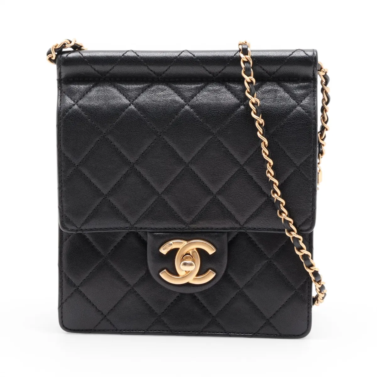 Matelassé Lambskin Chain Shoulder Bag, Pearl Black with Gold Hardware, 27528127 (Serial Number 27)