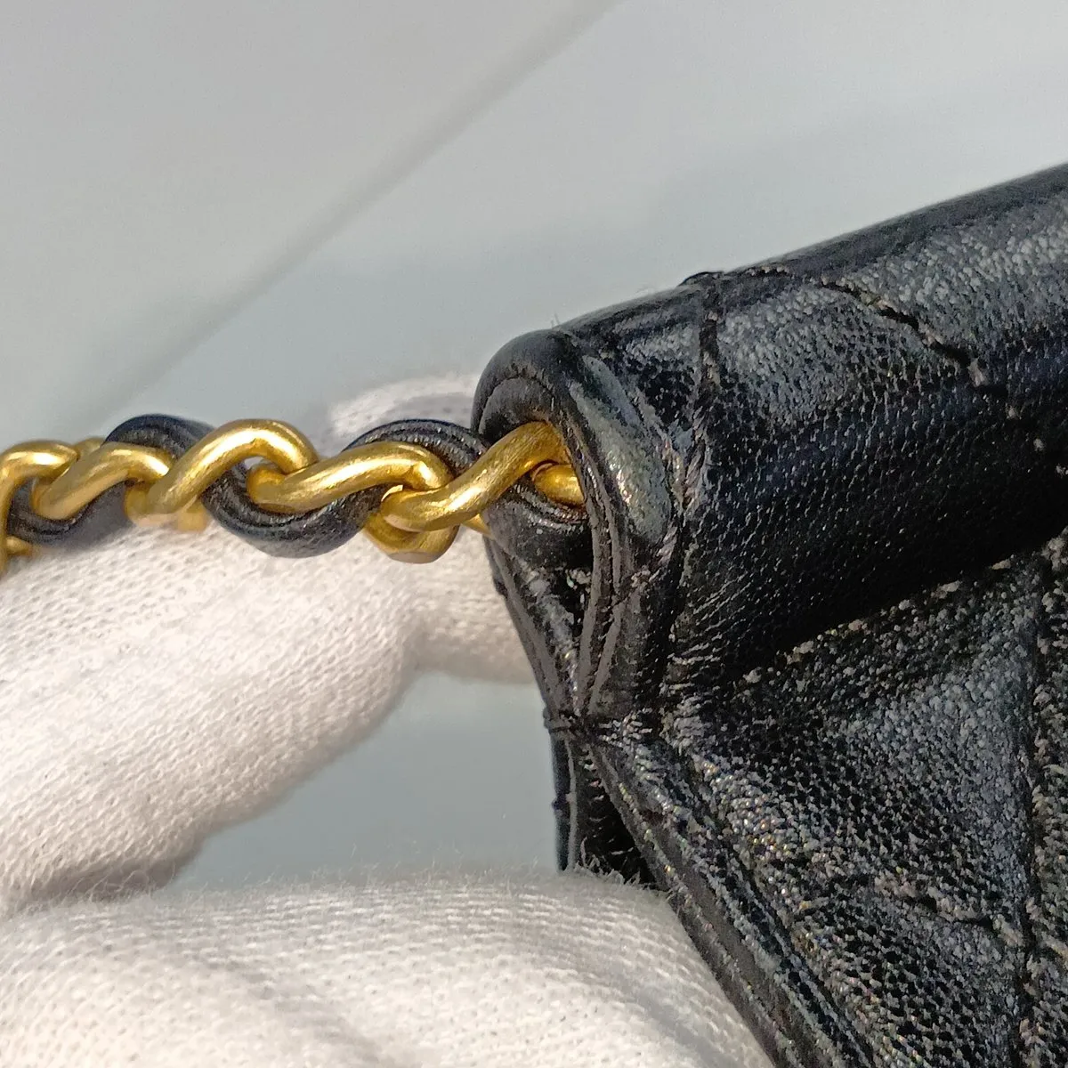 Matelassé Lambskin Chain Shoulder Bag, Pearl Black with Gold Hardware, 27528127 (Serial Number 27) — view 12