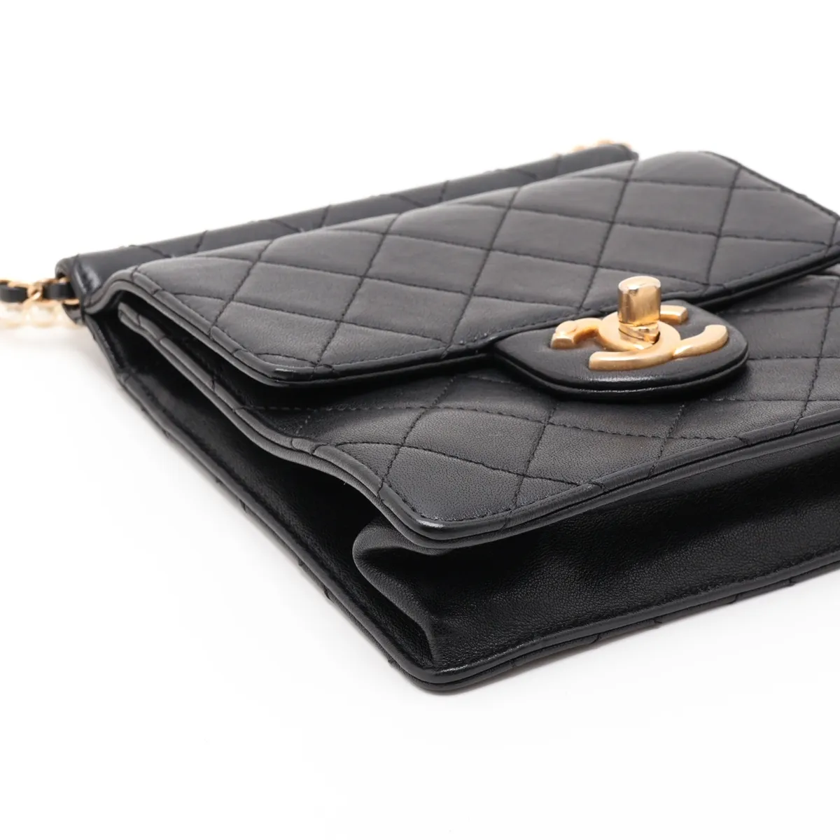 Matelassé Lambskin Chain Shoulder Bag, Pearl Black with Gold Hardware, 27528127 (Serial Number 27) — view 4