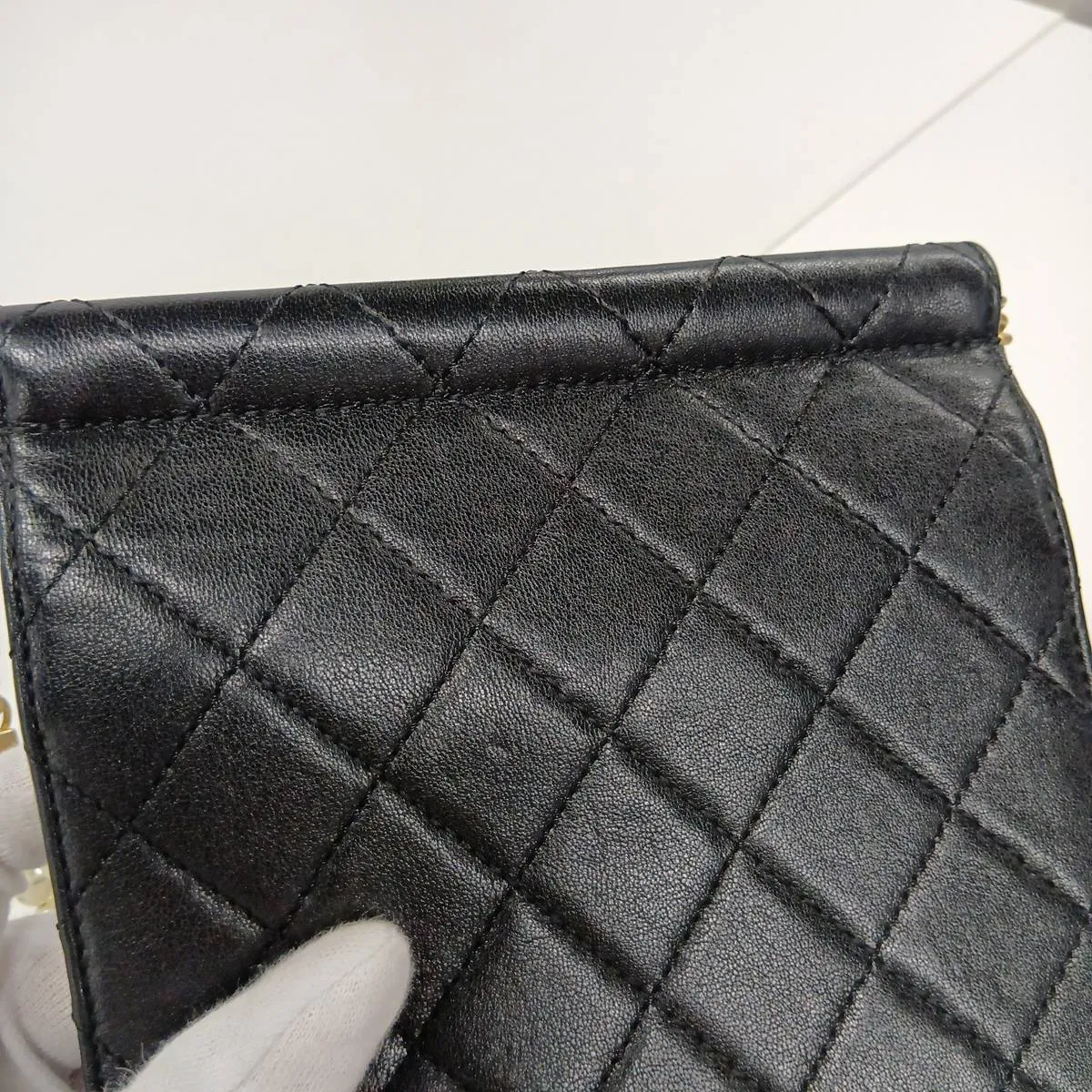 Matelassé Lambskin Chain Shoulder Bag, Pearl Black with Gold Hardware, 27528127 (Serial Number 27) — view 10