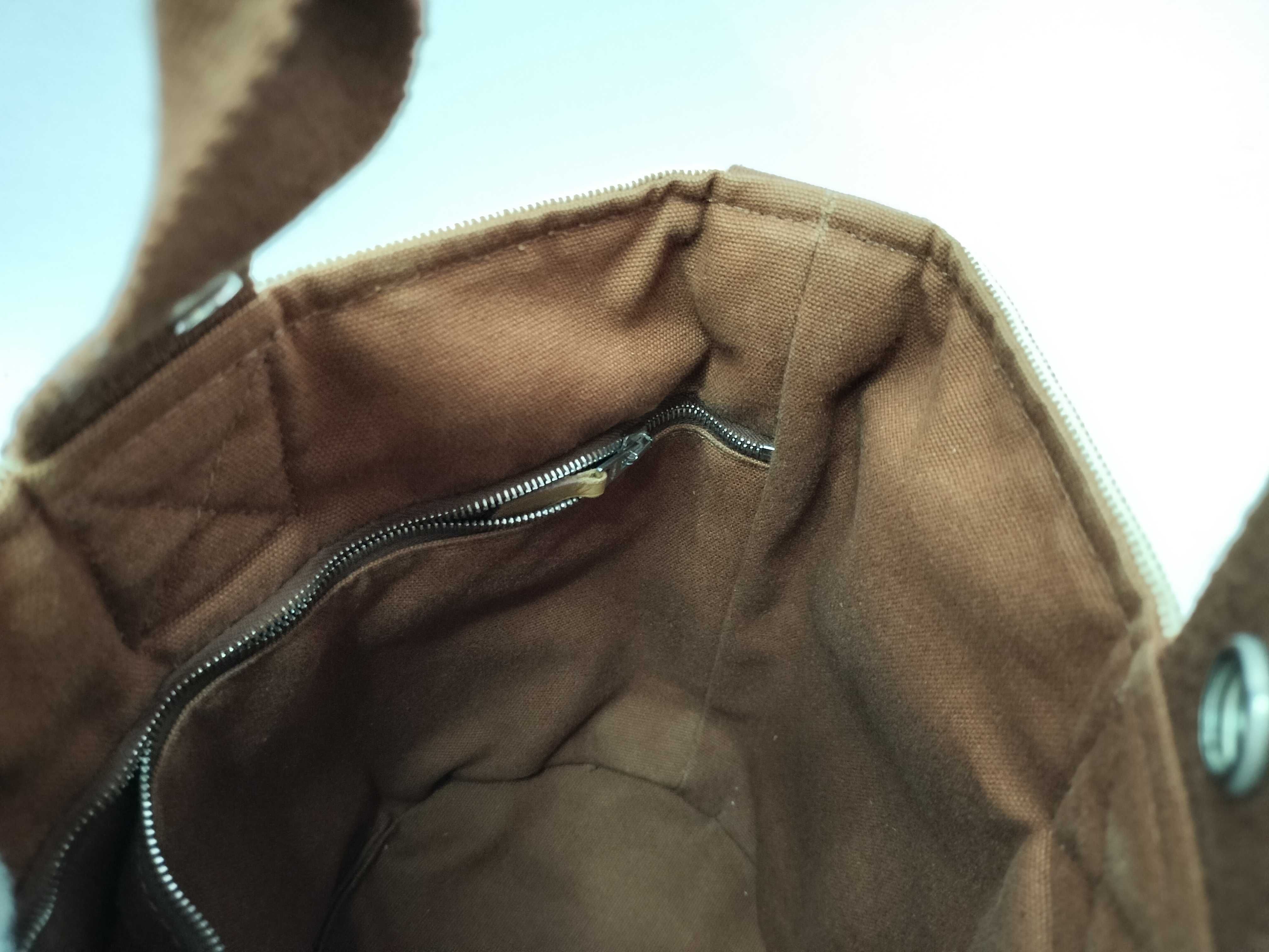 Saxo PM Canvas Handbag, Beige x Brown. — view 13