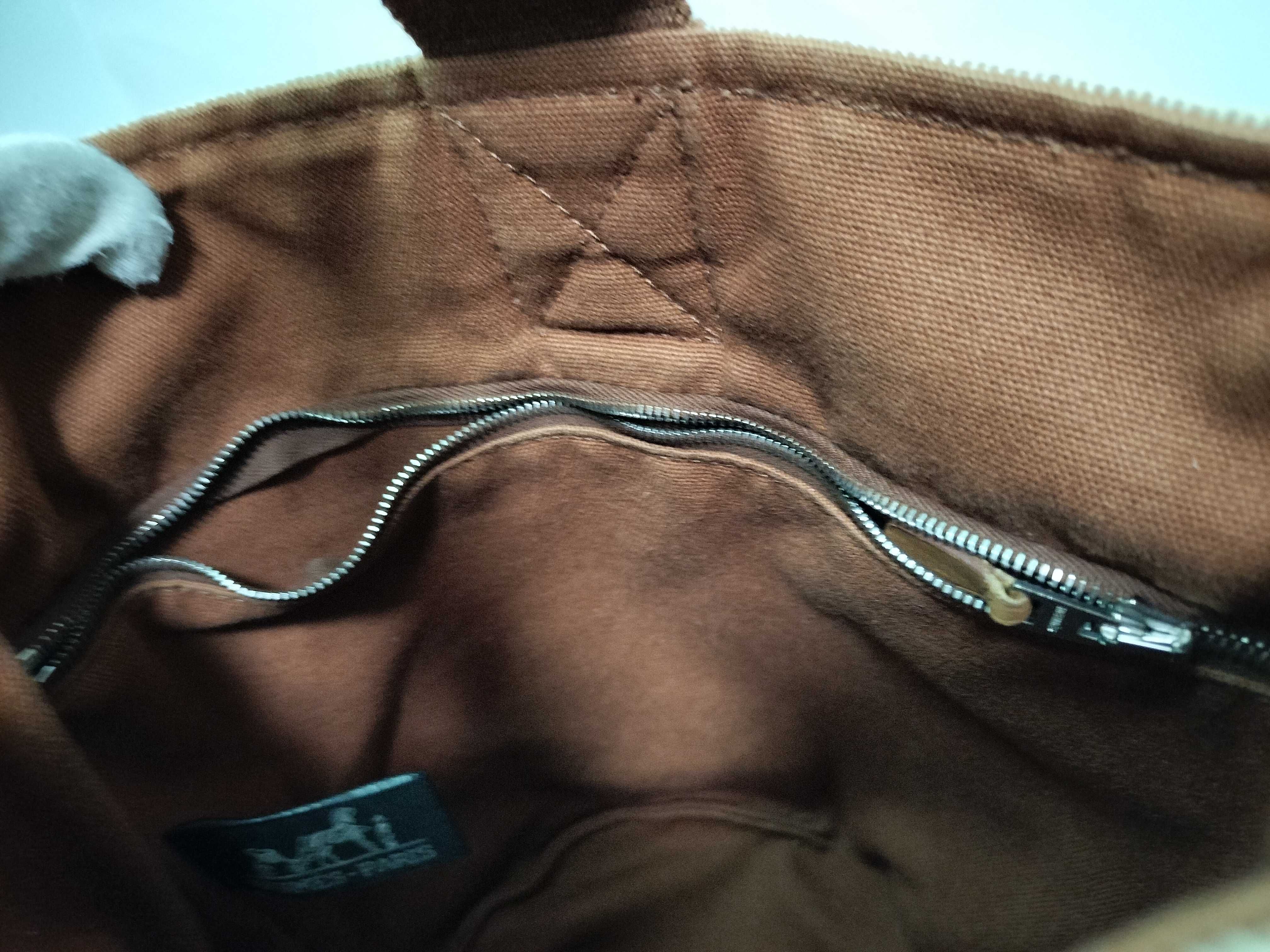Saxo PM Canvas Handbag, Beige x Brown. — view 14