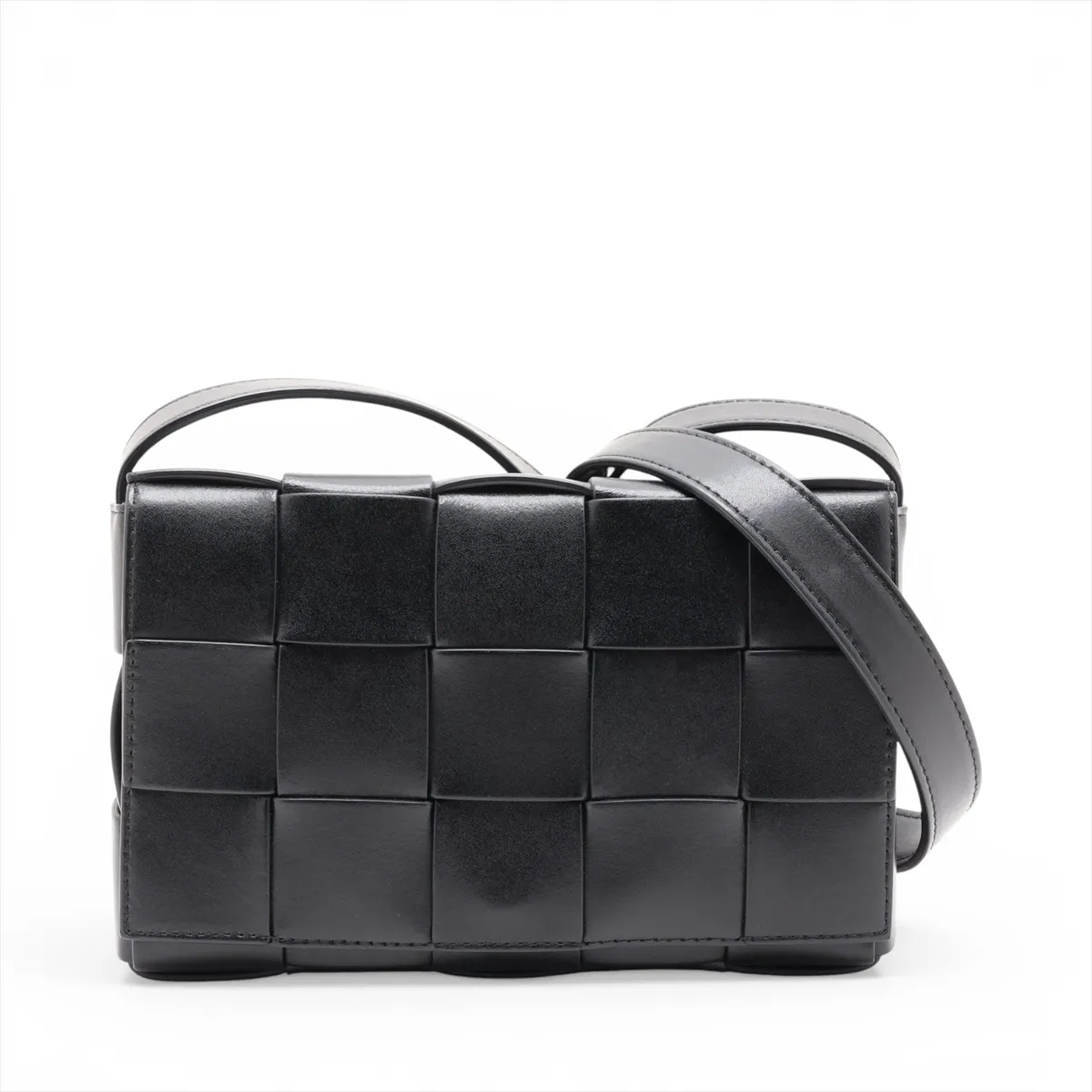 Maxi Intrecciato Cassette Leather Shoulder Bag, Black