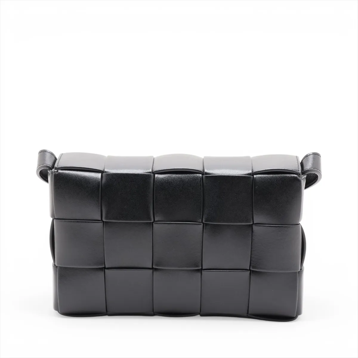 Maxi Intrecciato Cassette Leather Shoulder Bag, Black — view 2