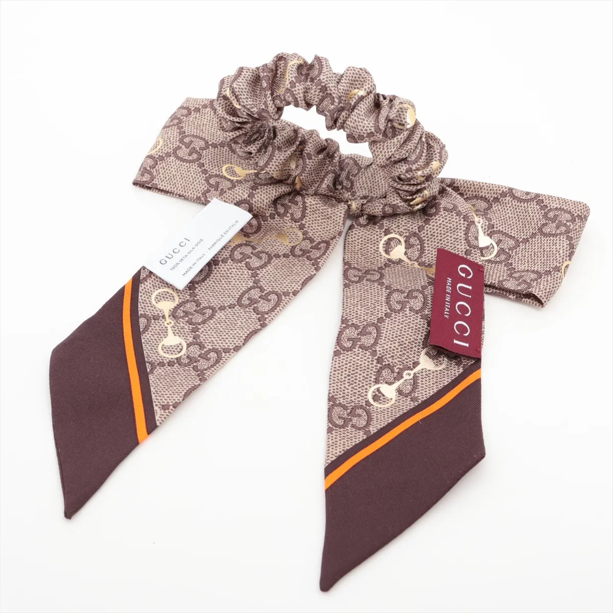 770292 GG Pattern Scrunchie Silk Beige with Horsebit — view 2