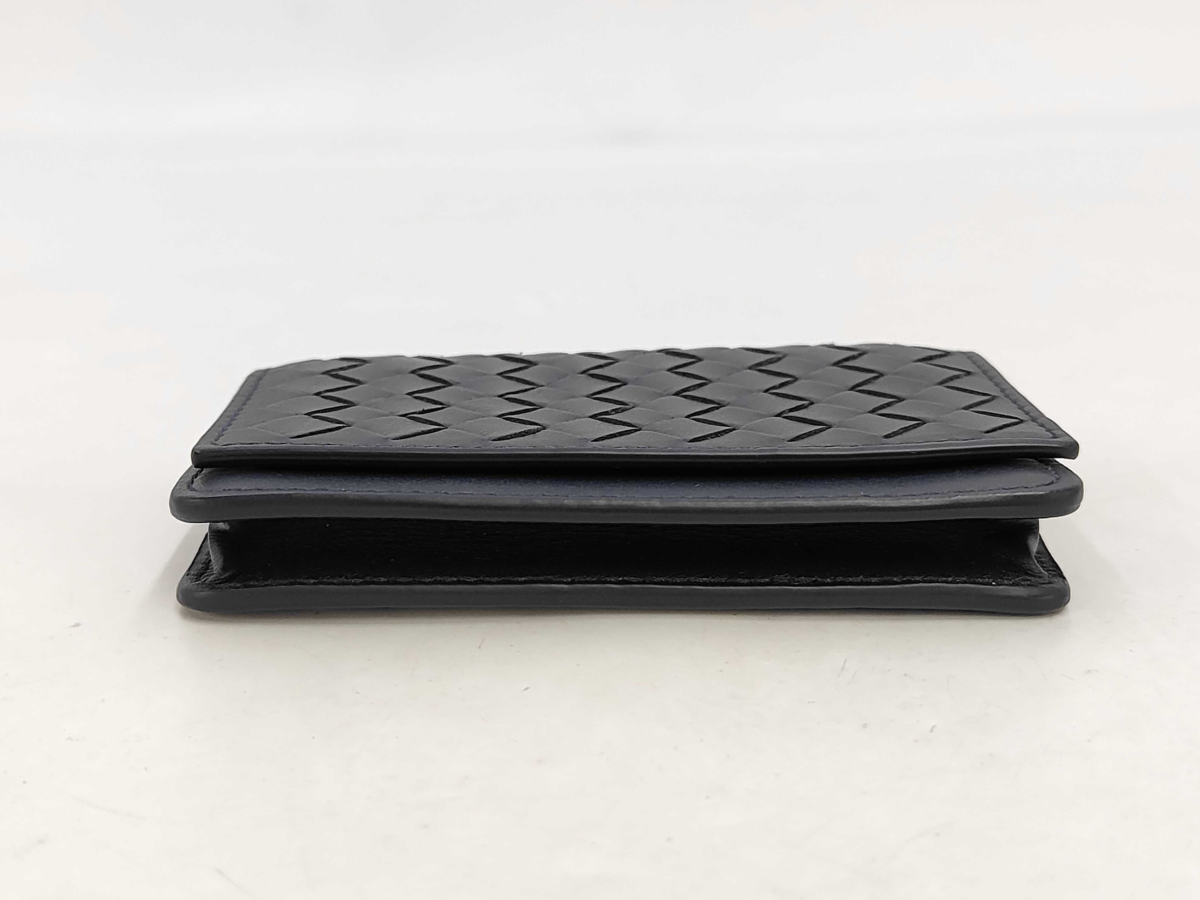 Intrecciato Leather Card Case, Navy - Card Case — view 3