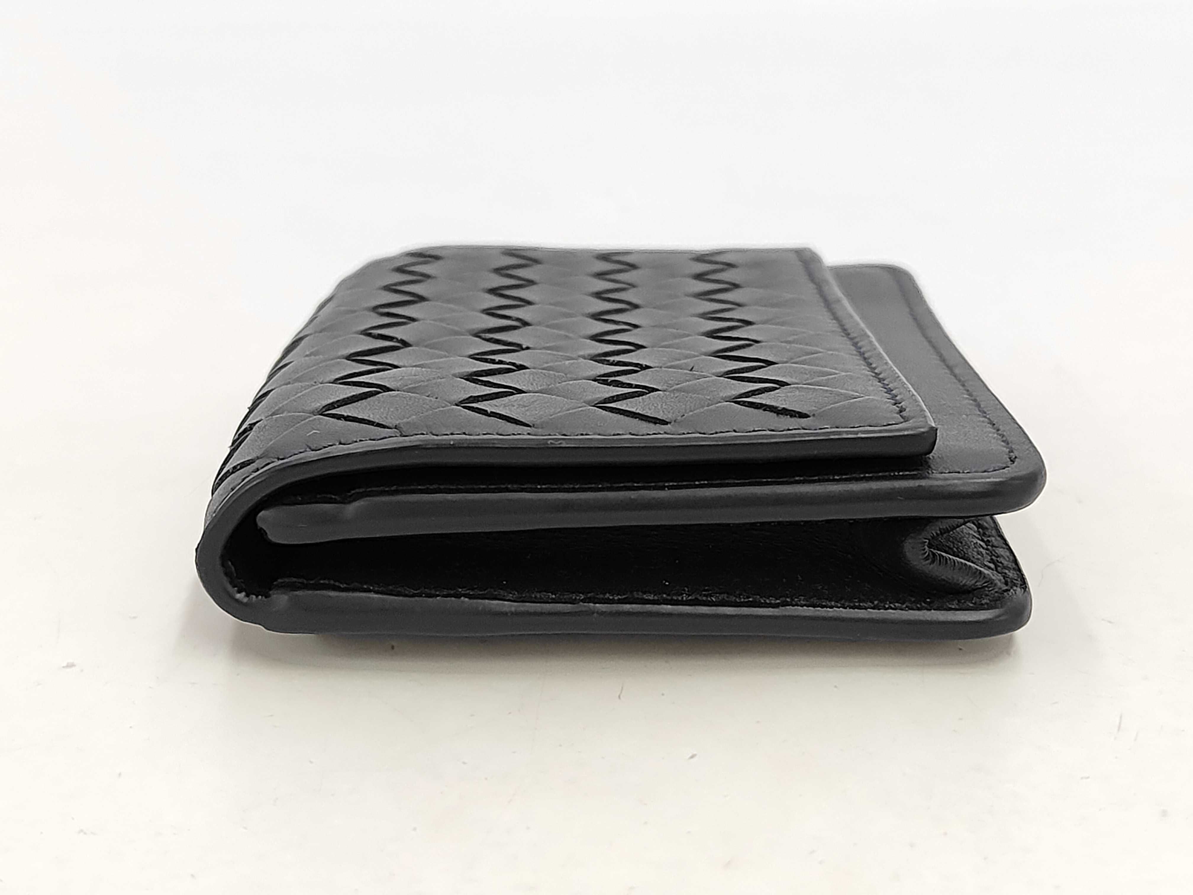 Intrecciato Leather Card Case, Navy - Card Case — view 4