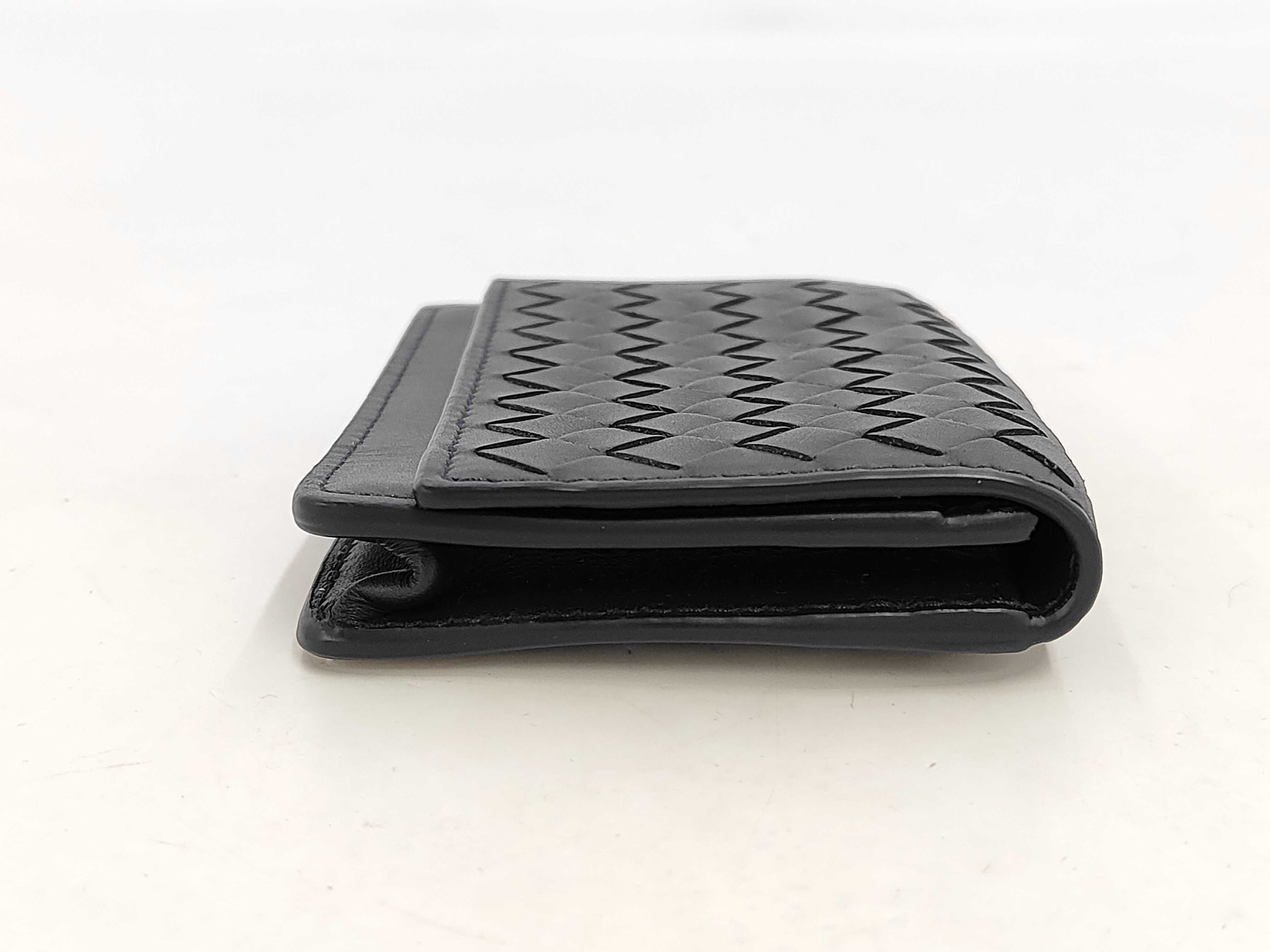Intrecciato Leather Card Case, Navy - Card Case — view 6