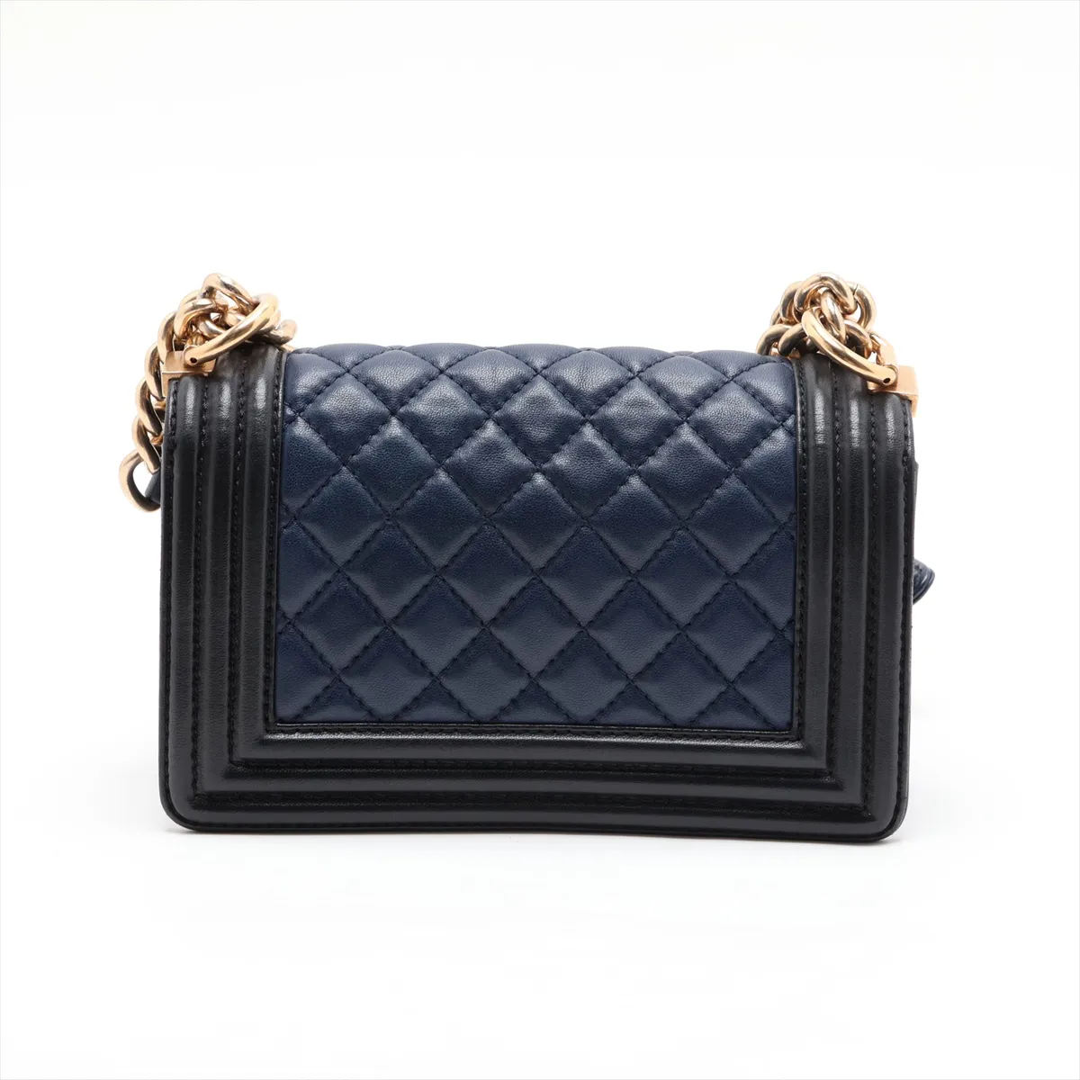 Boy Chanel 20 Small Lambskin Chain Shoulder Bag, Blue x Black, Gold Hardware, 23372676, Serial Number 23-series, A67085 — view 2