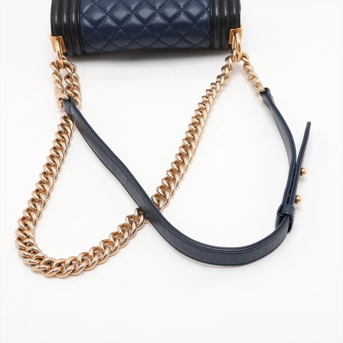 Boy Chanel 20 Small Lambskin Chain Shoulder Bag, Blue x Black, Gold Hardware, 23372676, Serial Number 23-series, A67085 — view 5