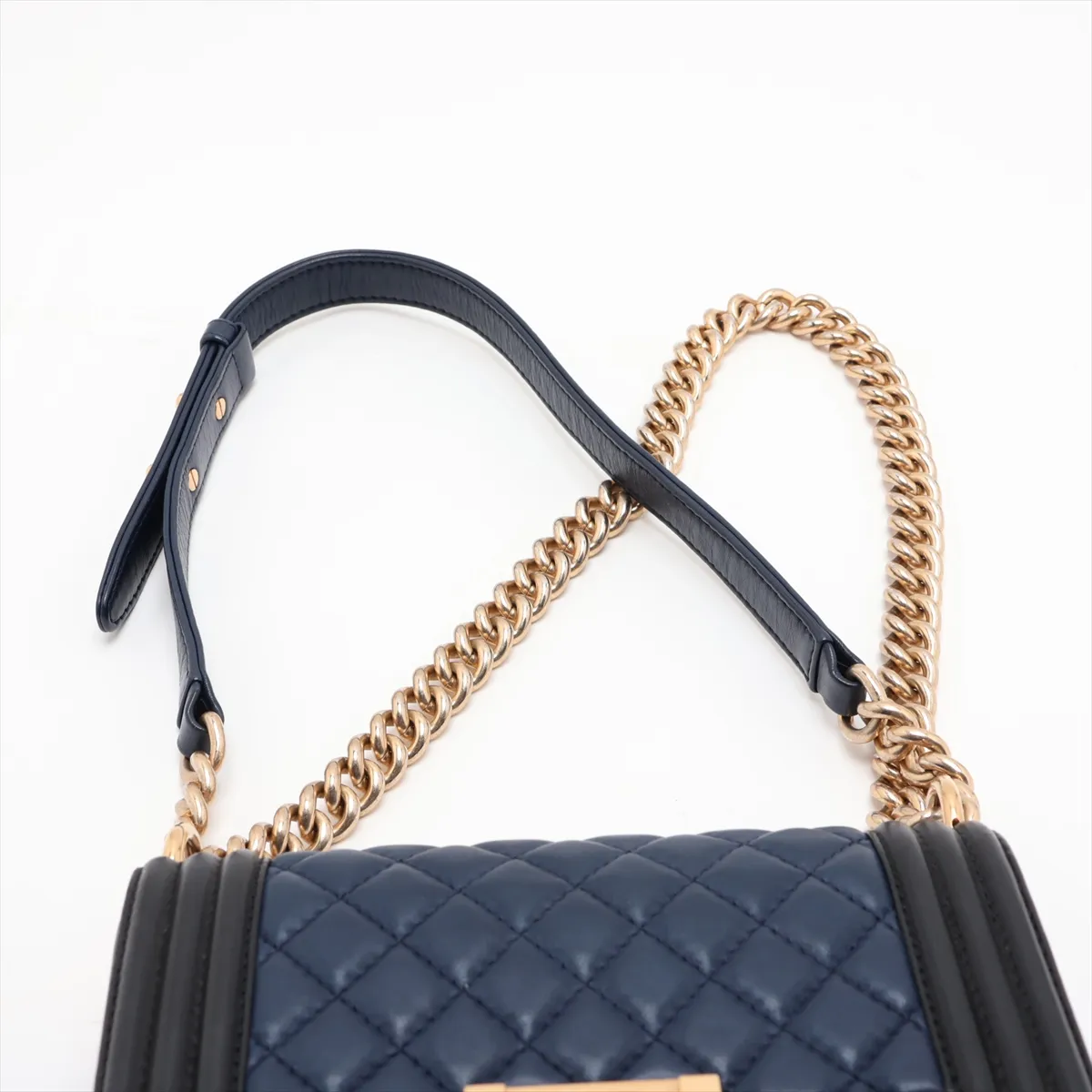 Boy Chanel 20 Small Lambskin Chain Shoulder Bag, Blue x Black, Gold Hardware, 23372676, Serial Number 23-series, A67085 — view 6