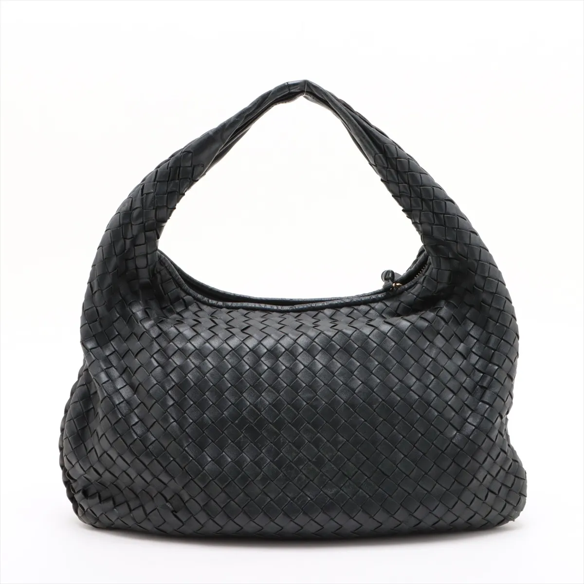 Intrecciato Hobo Leather Shoulder Bag, Black, 115654, with Mirror — view 2