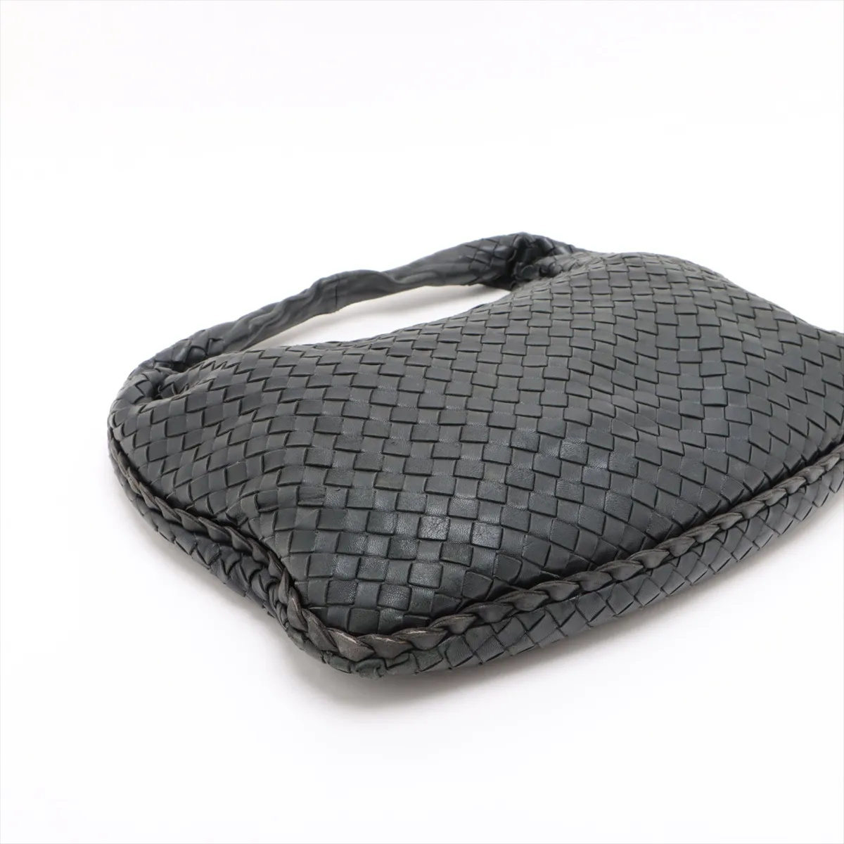 Intrecciato Hobo Leather Shoulder Bag, Black, 115654, with Mirror — view 4