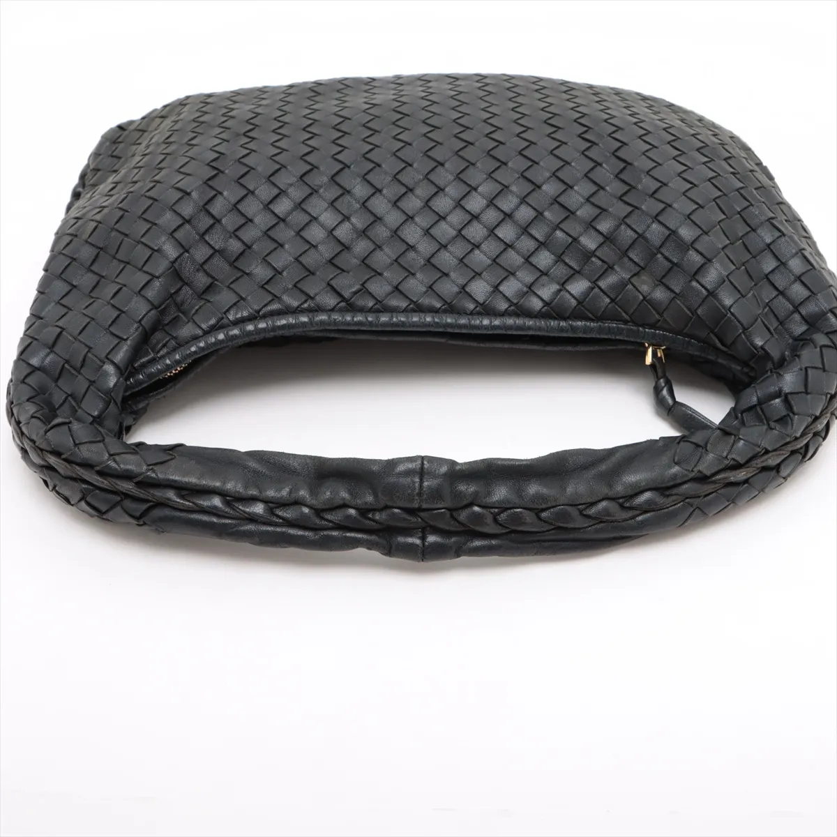 Intrecciato Hobo Leather Shoulder Bag, Black, 115654, with Mirror — view 5
