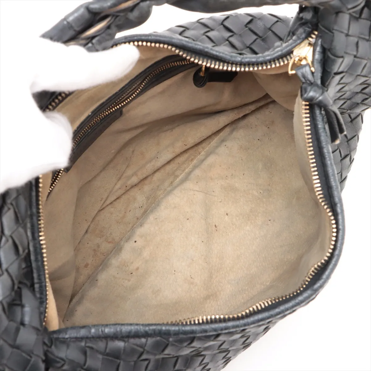 Intrecciato Hobo Leather Shoulder Bag, Black, 115654, with Mirror — view 7