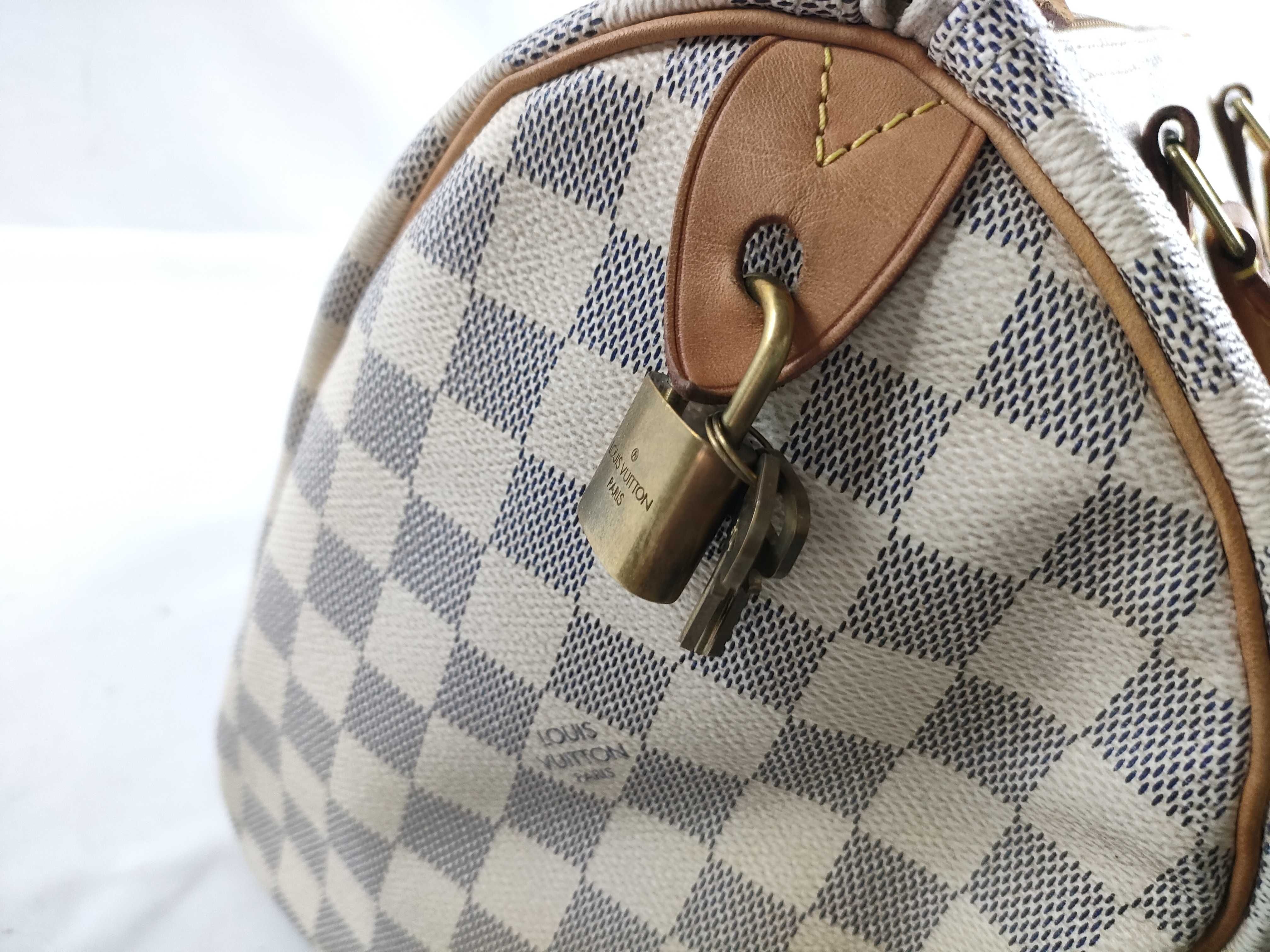 Damier Azure Speedy 30 N41533 White Handbag — view 6