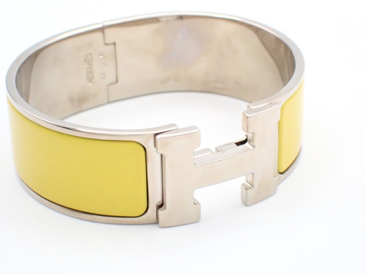 Enamel Bracelet, Click Crack H, Yellow, Silver — view 3