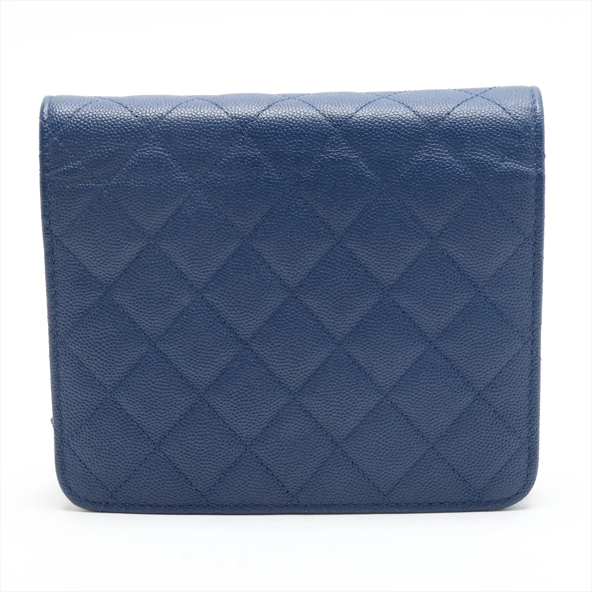 Matelassé Caviar Skin Chain Wallet, Blue, Silver Hardware, 24963226, Serial Number 24 — view 2