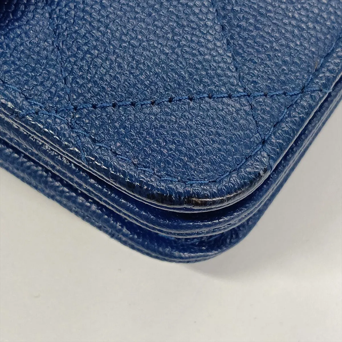 Matelassé Caviar Skin Chain Wallet, Blue, Silver Hardware, 24963226, Serial Number 24 — view 13
