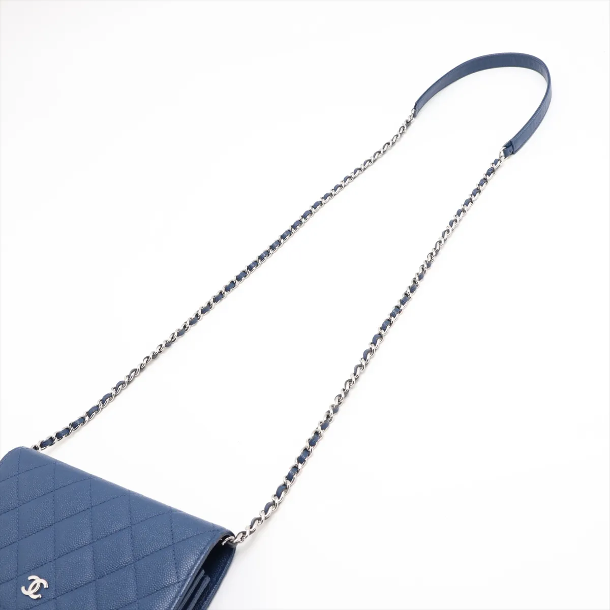 Matelassé Caviar Skin Chain Wallet, Blue, Silver Hardware, 24963226, Serial Number 24 — view 5