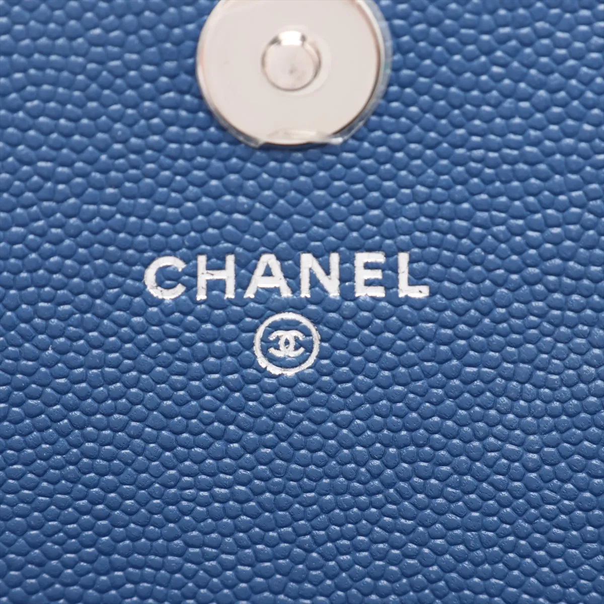 Matelassé Caviar Skin Chain Wallet, Blue, Silver Hardware, 24963226, Serial Number 24 — view 9