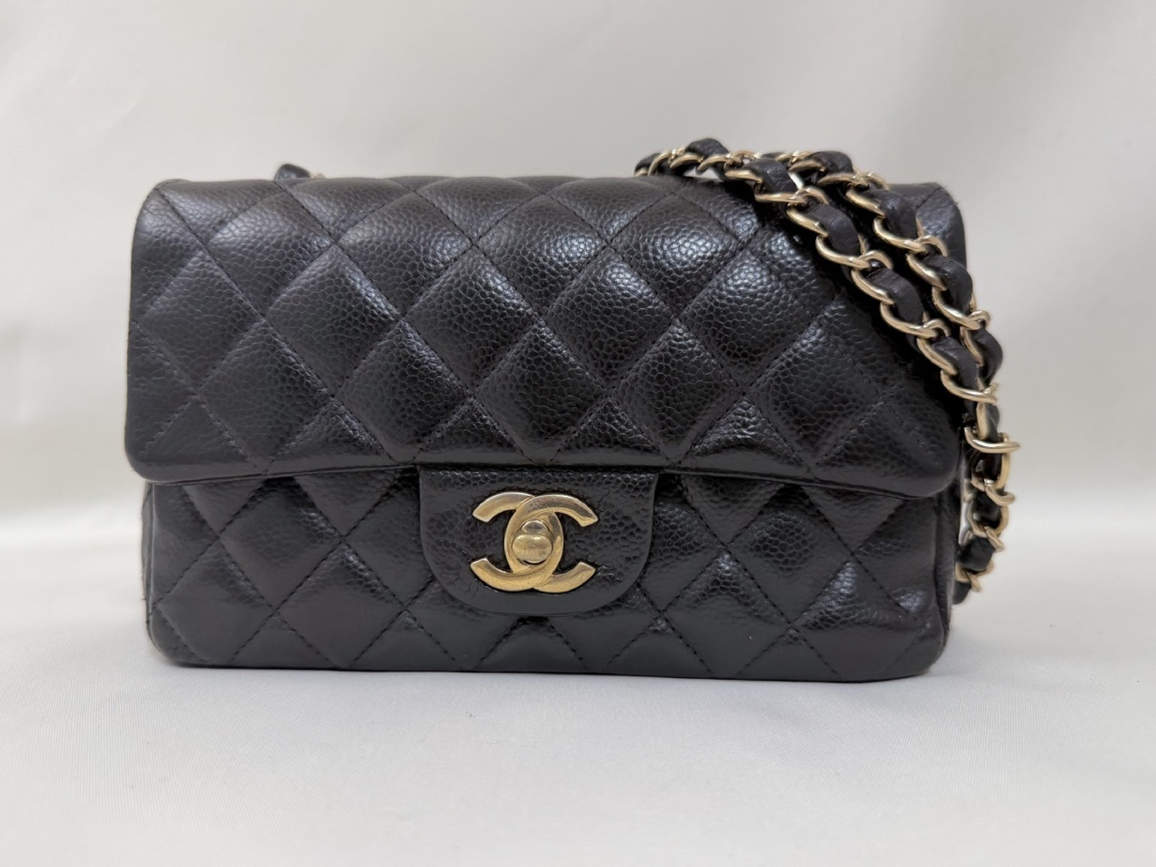 Caviar Skin Mini Matelassé Chain Shoulder Bag, Black, Serial Number 11 (Shoulder Bag)